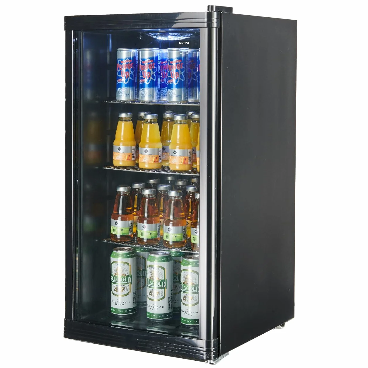METRO Professional Mini Frigorífico GPC 1088, nevera pequeña con puerta de cristal, 88 L, negro, 1.052 kWh/24h, con estante ajustable para gastronomía, restaurant, tiendas