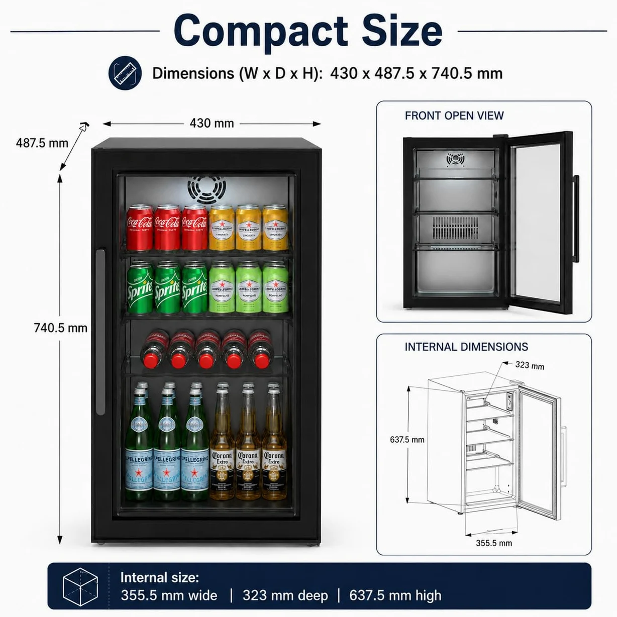 Cozze® Elements - Frigorífico de exterior 63 L – Vitrina de bebidas con puerta de cristal templado, luz LED, pantalla digital, 3 estantes de cristal, refrigeración por compresor 3-10 °C, enchufe IP44