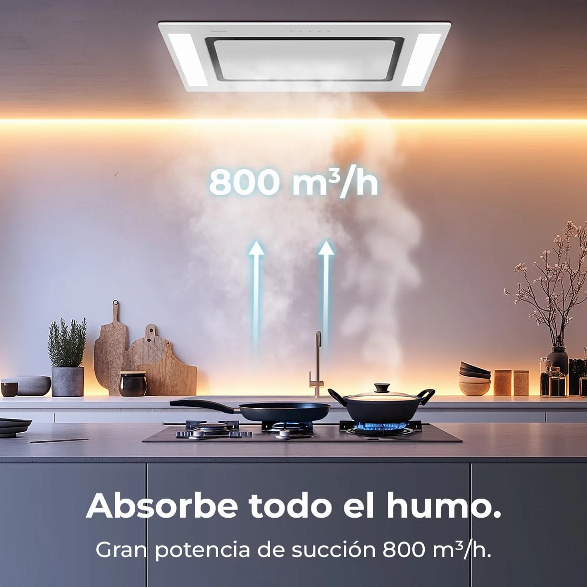 Cecotec Campana Extractora 90 Cm Integrable De Techo Bolero Flux Tir 908000 Glass White A++ Succión 800M3/H Control Remoto Filtro Carbono Booster
