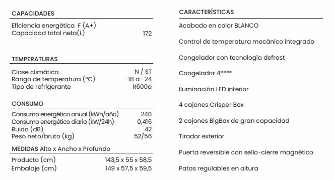 INFINITON CV-A - Congelador Vertical, Blanco, 140 litros, Alto 144cm, Tecnologia Defrost, Cíclico, Clase A++/E (Blanco, 144 cm | CV-A142B)