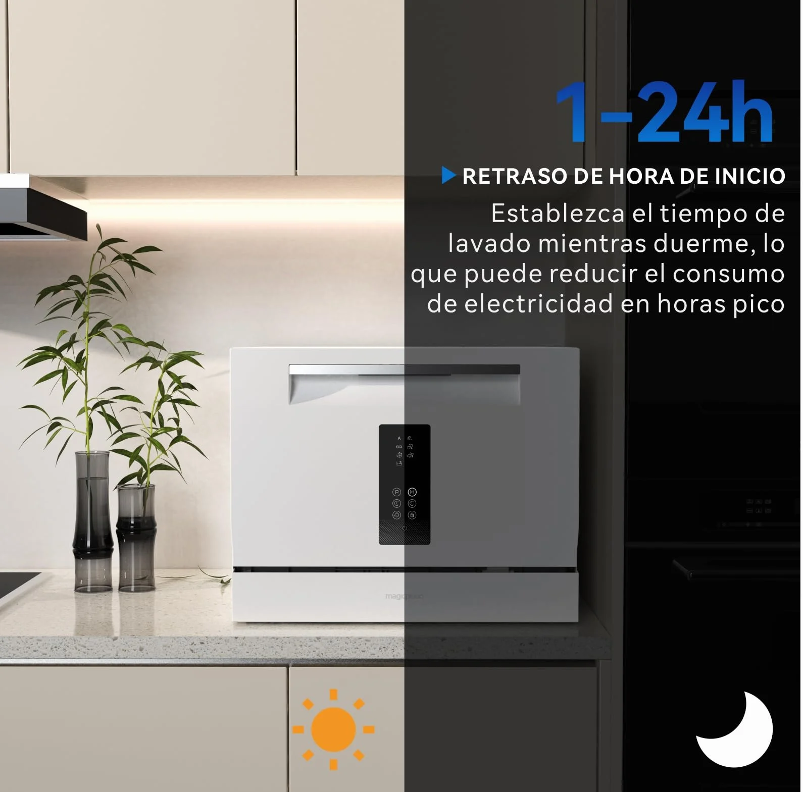 magicplux Lavavajillas compactos, 6 cubiertos, 7+1 programas de lavado, inicio retardado, función de autolimpieza, para apartamentos pequeños, mini lavavajillas con conexión de agua, blanco