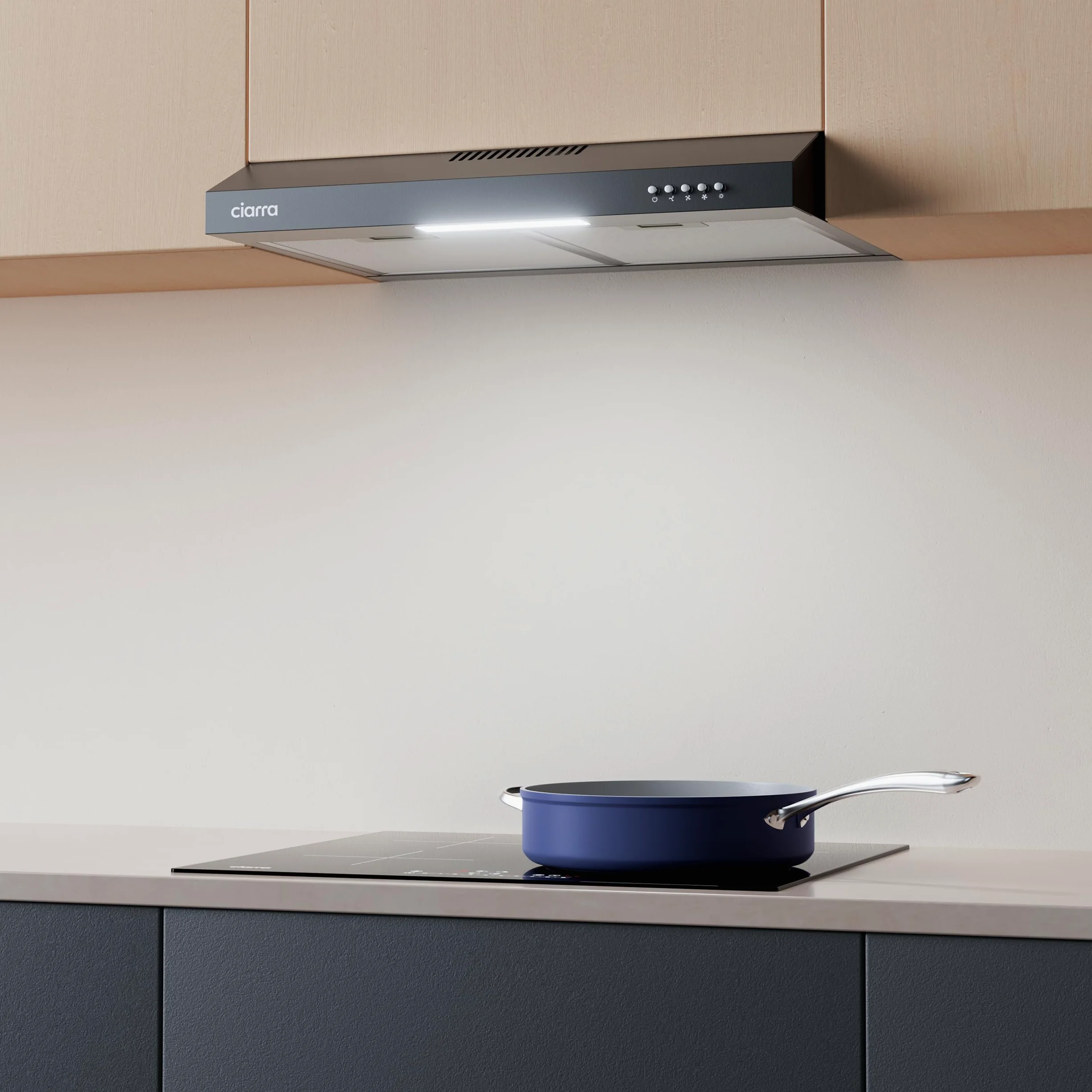 CIARRA CBCB6903D Campana Extractora Cocina 60 cm Clase A+ Negra | Cocina extractora integrada para Armario 3 Niveles de Potencia con Filtro de Carbón CBCF009