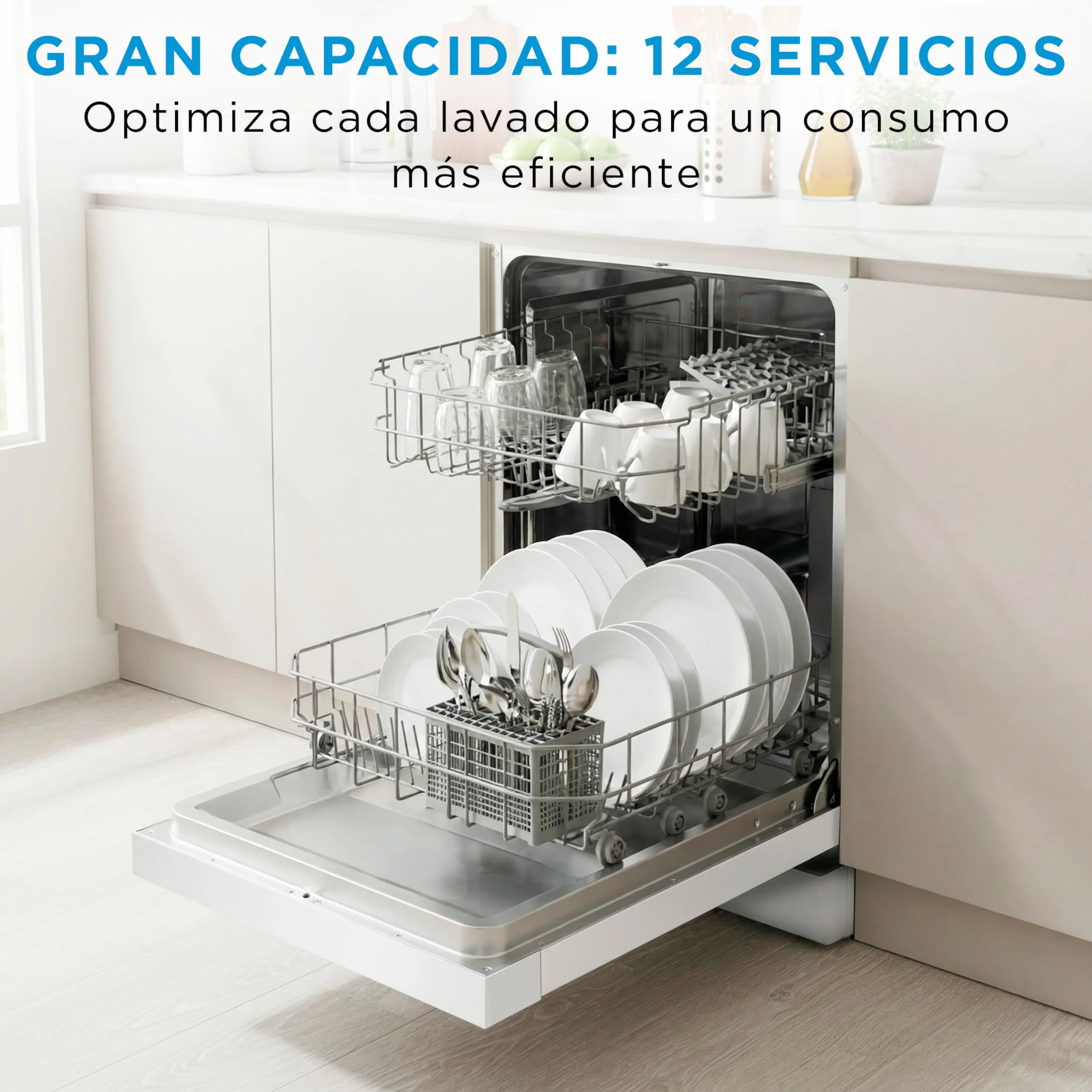 Midea Lavavajillas 60 cm+++ Blanco para 12 servicios - Lavaplatos Libre Instalación con 4 Programas de Lavado, Integrable - Filtro Antibacterias, 49 dB, y Función de Media Carga Nuevo Modelo