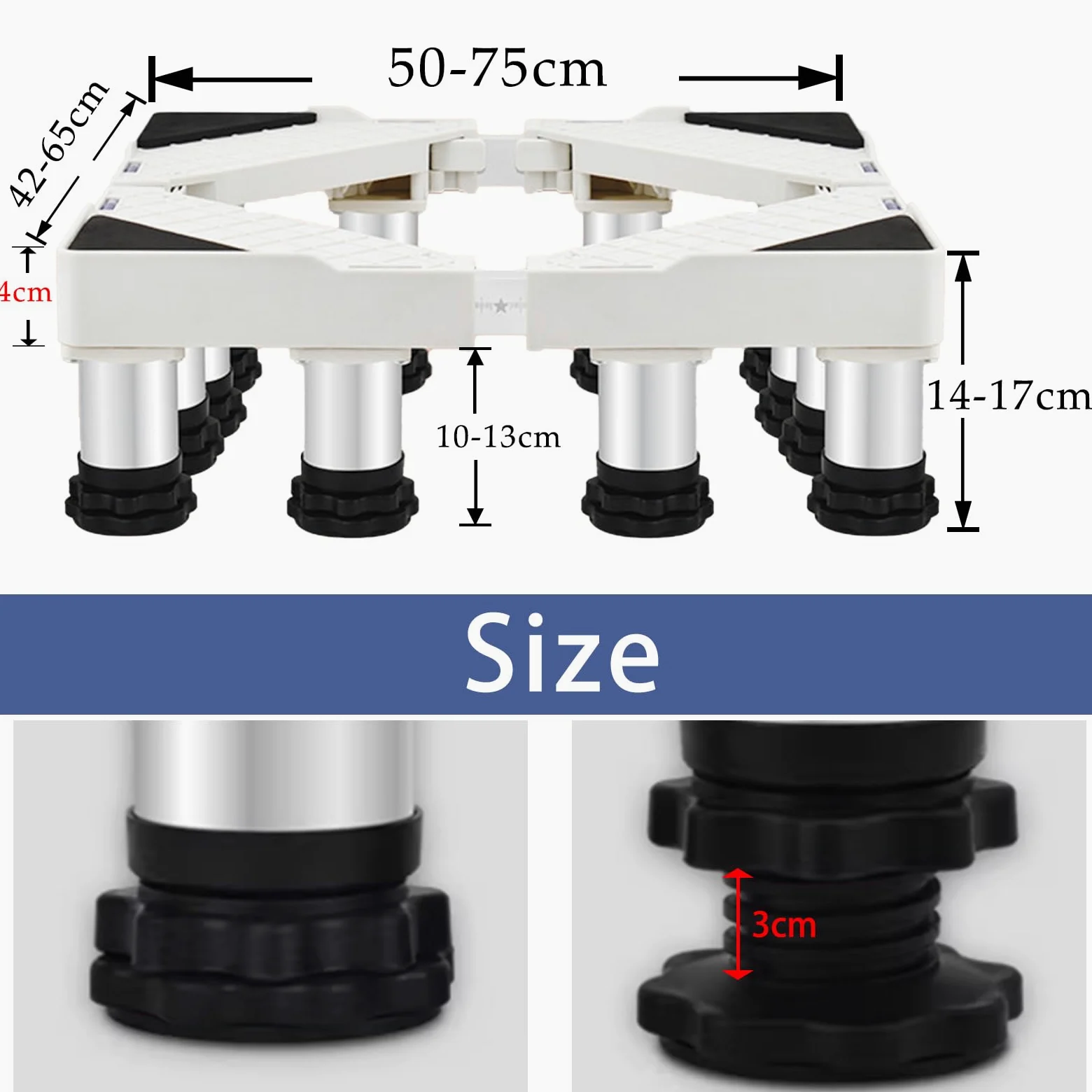 Base Lavadora Regulable: 14-17cm Base Elevador Lavadora Antivibración con 12 Pies de Ventosa Estables Soporte Lavavajillas Carga 200KG Soporte para Secadora Frigorífico-Blanco