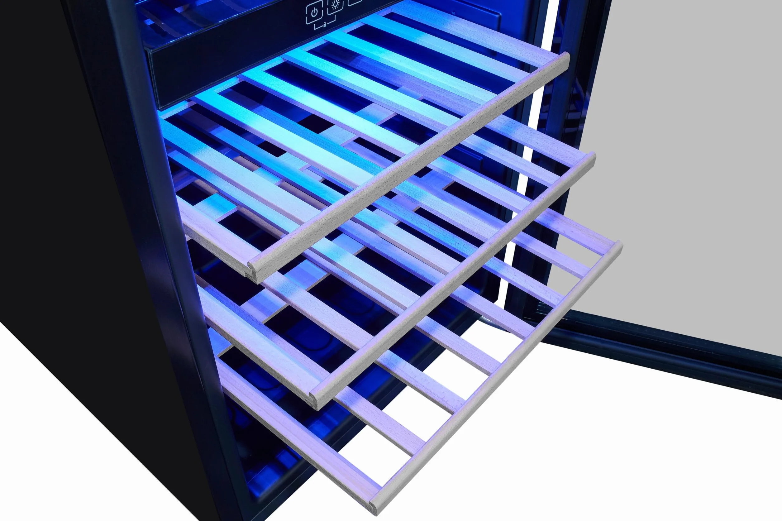 Exquisit® Vinoteca para 45 Botellas, 119L, Negro, Clase G, Dos Zonas de Temperatura 5-20°C, Control Digital LCD, Puerta Reversible de Cristal, Iluminación LED, Medidas (86,5 x 49,0 x 58,0 cm).