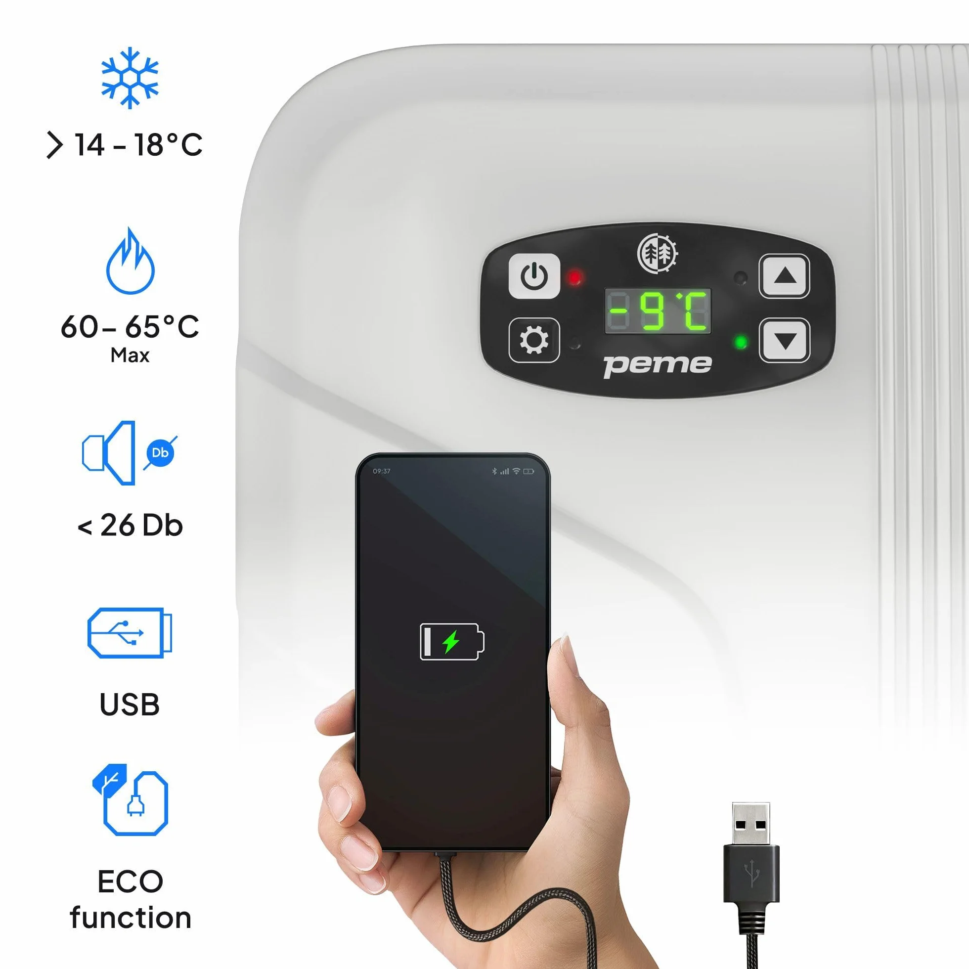 peme Nevera Portátil Eléctrica para Coche Camping Frigorífico Viaje Auto 12V Termoeléctrica con Enchufe Silenciosa Portatil Congelador Frigorifico Fridge Camper Frigoba 220 240 V 25,7L – Essential