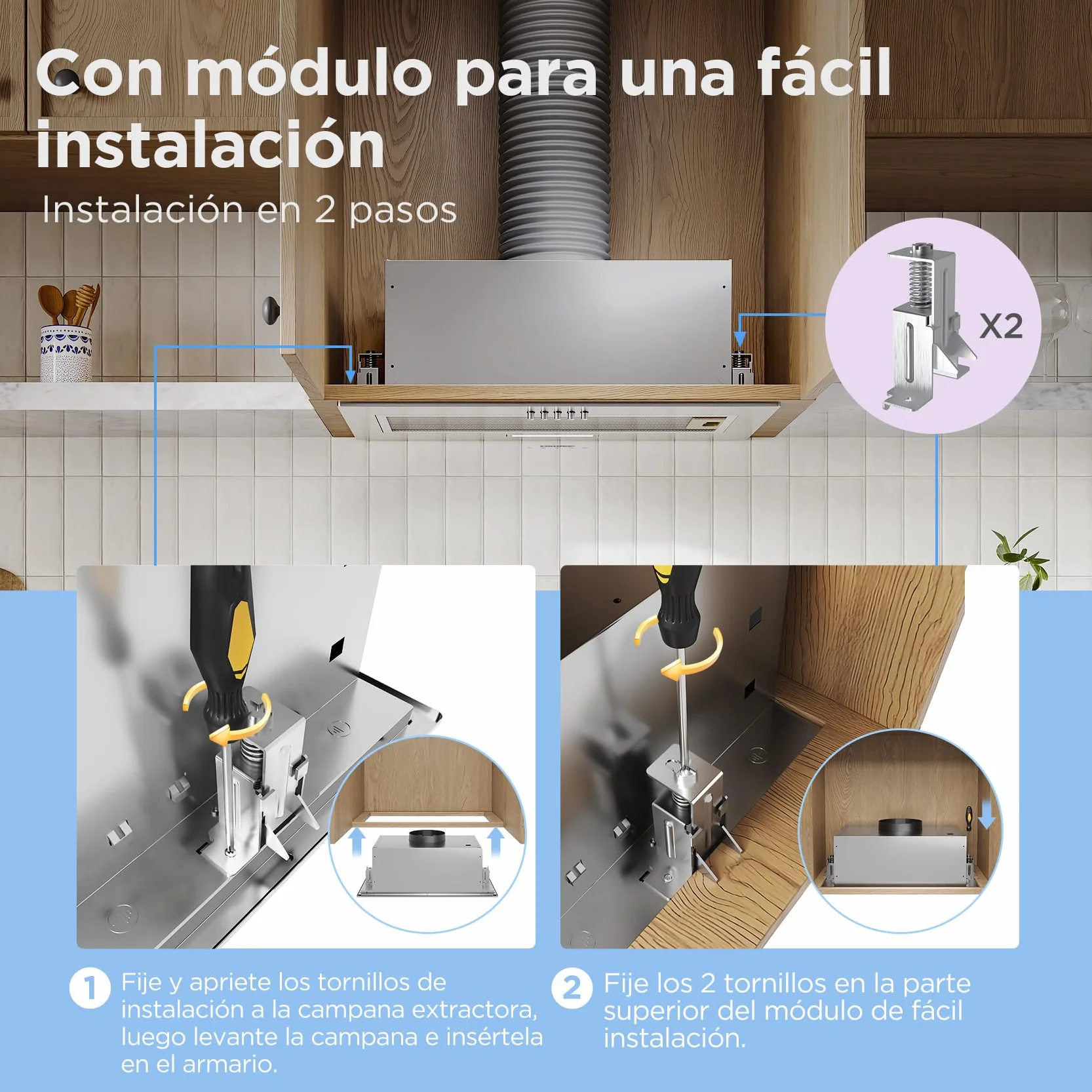 COMFEE' BIHT17SS-52 Campana extractora empotrable 52 cm 400 m³/h 3 velocidades filtro aluminio 5 capas LED plateado