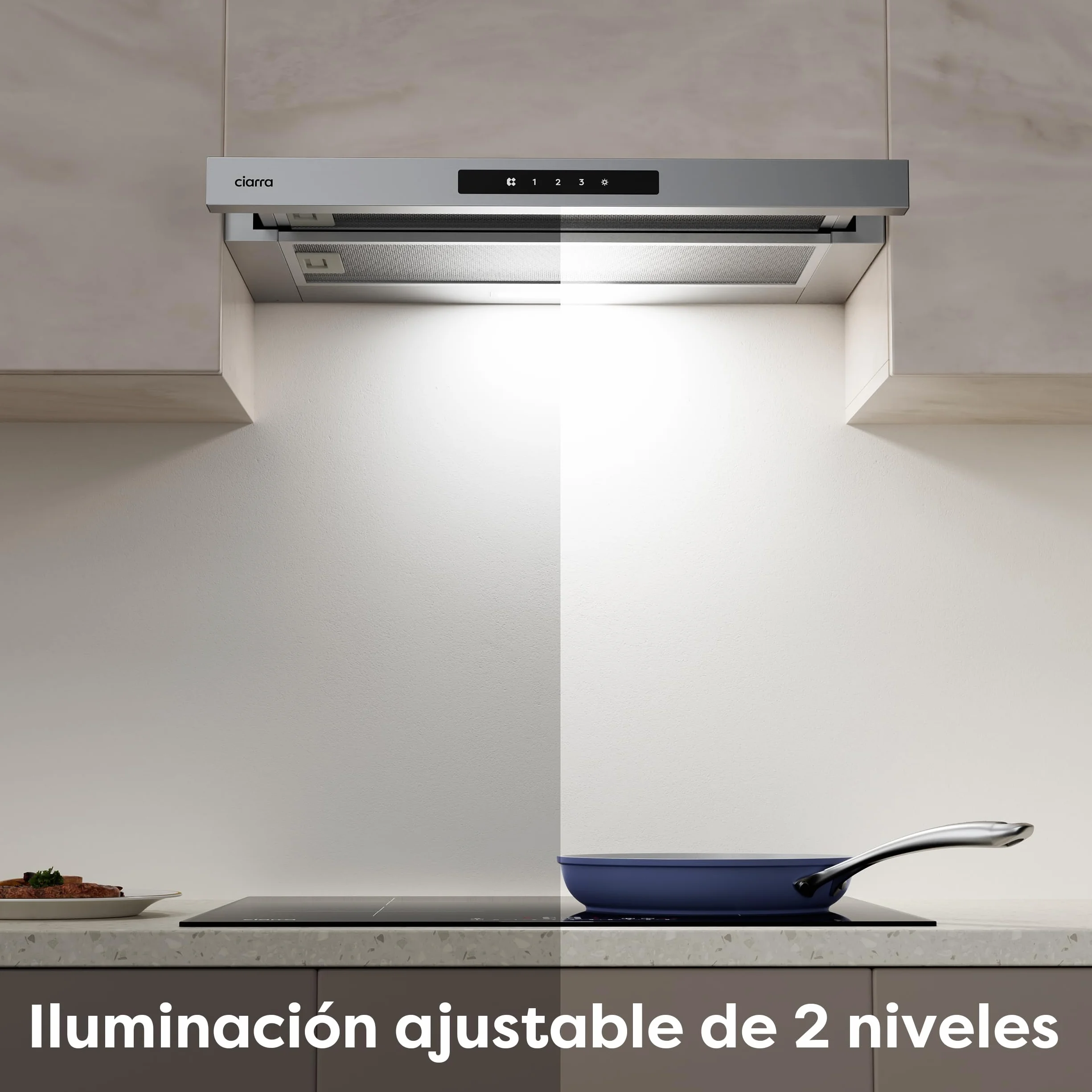 CIARRA CBCS6909A Campana Extractora Telescópica 60 cm 600 m³/h Clase A+ Acero Inoxidable Control Táctil LED