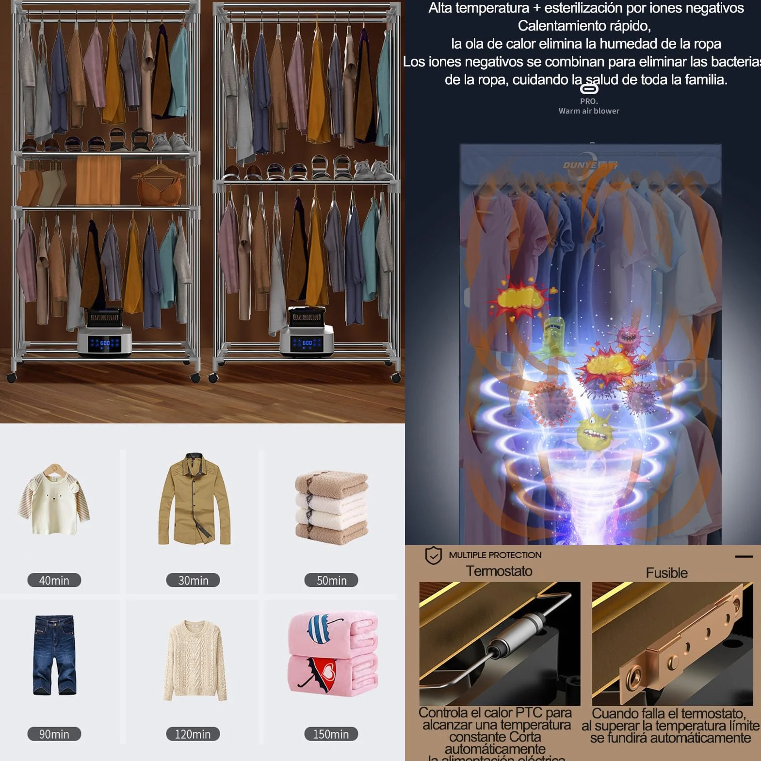 Secadora portatil ropa,tendedero secador de ropa electrico Capacidad de 30kg, Temporizador de 240 Min y Función de Calefacción PTC, Reducción de Ruido