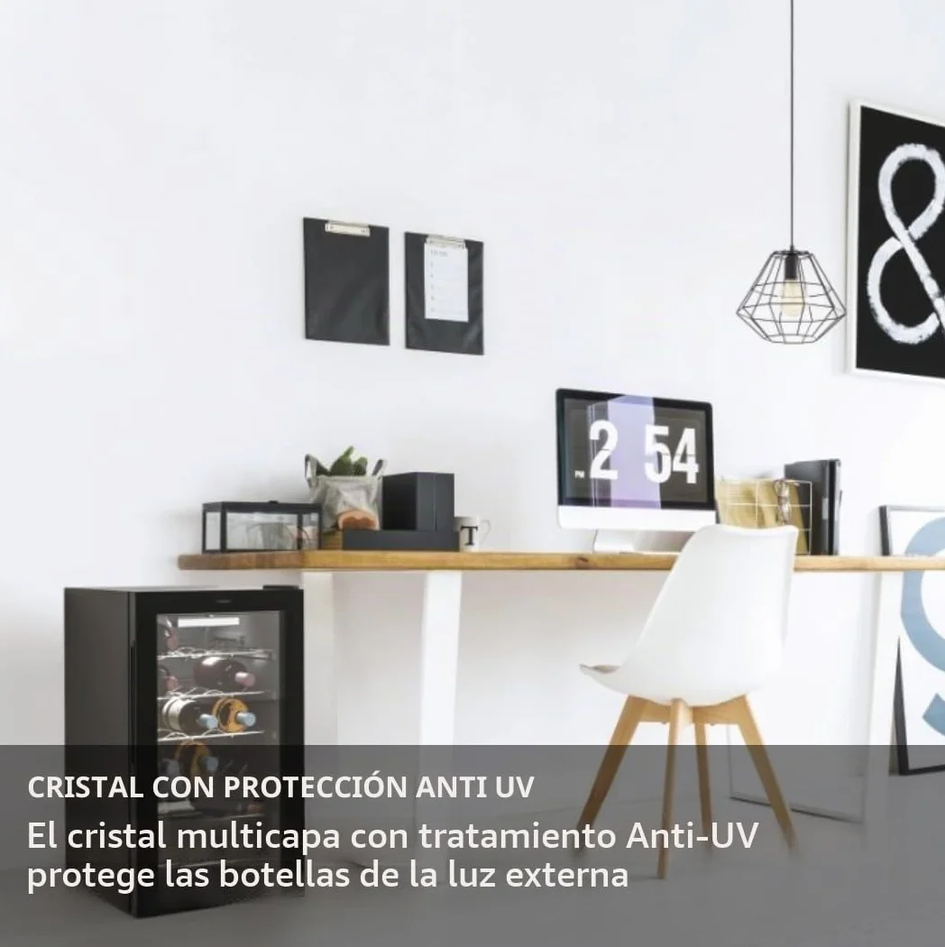 Candy DiVino CWC 021 M/NF Vinoteca Vino, 21 botellas, App HOn con tecnología Vivino, estantes cromados, 39 dB, Clase G, 40 x 55 x 70 cm, negro [Clase de eficiencia energética G]