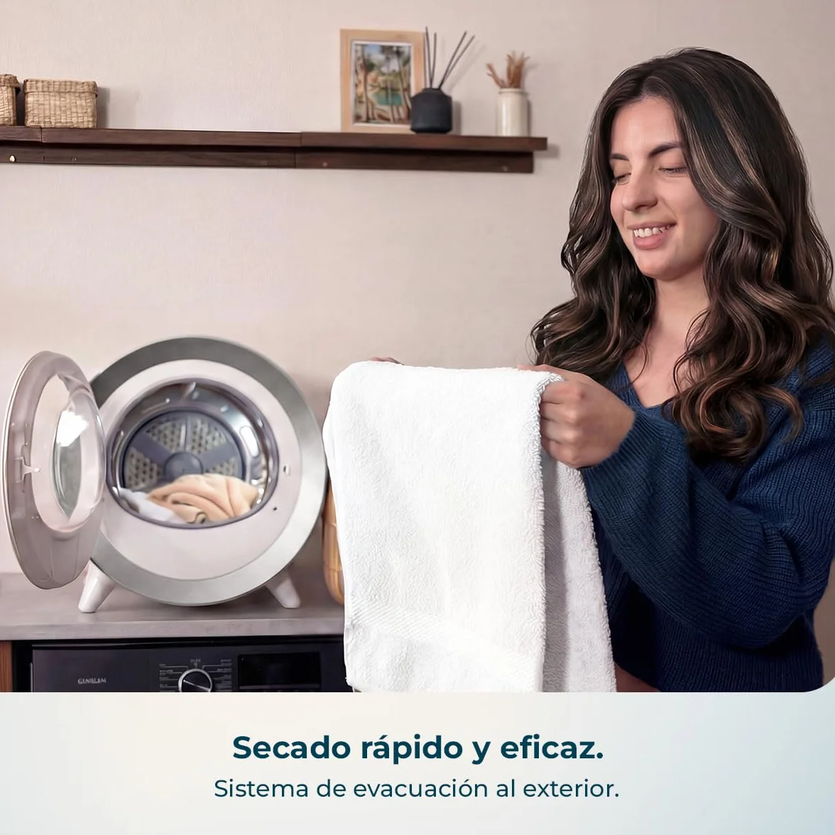 Cecotec Secadora Compacta Evacuación 3Kg Bolero DressCode Dry 3500V Gold. 8 Programas, Secado Automático Inteligente, Control Touch, Función UV Care, Tambor Inox, Antiarrugas, Blanco y Oro Cromado