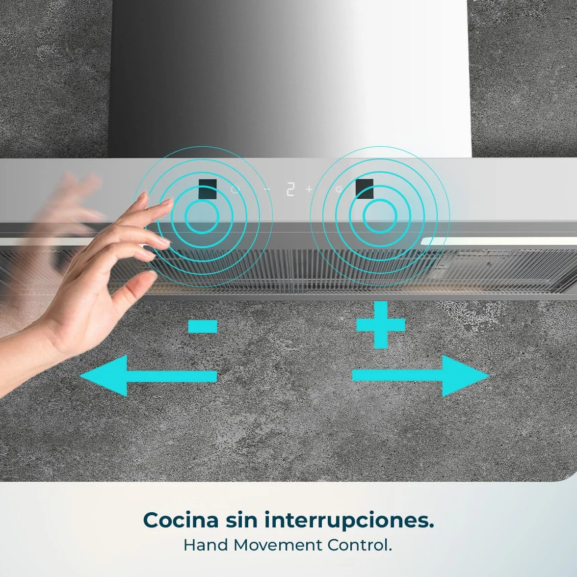 Cecotec Campana Extractora en forma de T Bolero Flux TT 604400 Inox A++, 60cm, 413,3m³/h de succión, Clase A++, Control Táctil Invisible, Hand Movement Control, Función Booster, Filtros Lavables