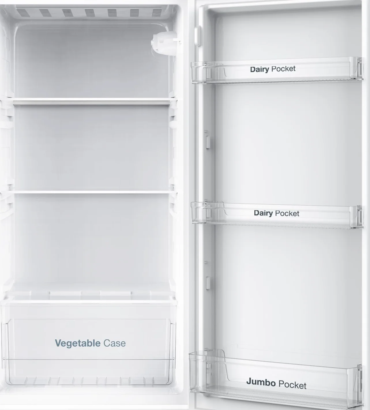 VOK Frigorífico Combi 2 Puertas EVR-206DEW 206L, Al 145cm x An 54cm, Clase E, Puertas Reversibles, Bajo Nivel Sonoro 39 dB, Estantes de Cristal, Blanco