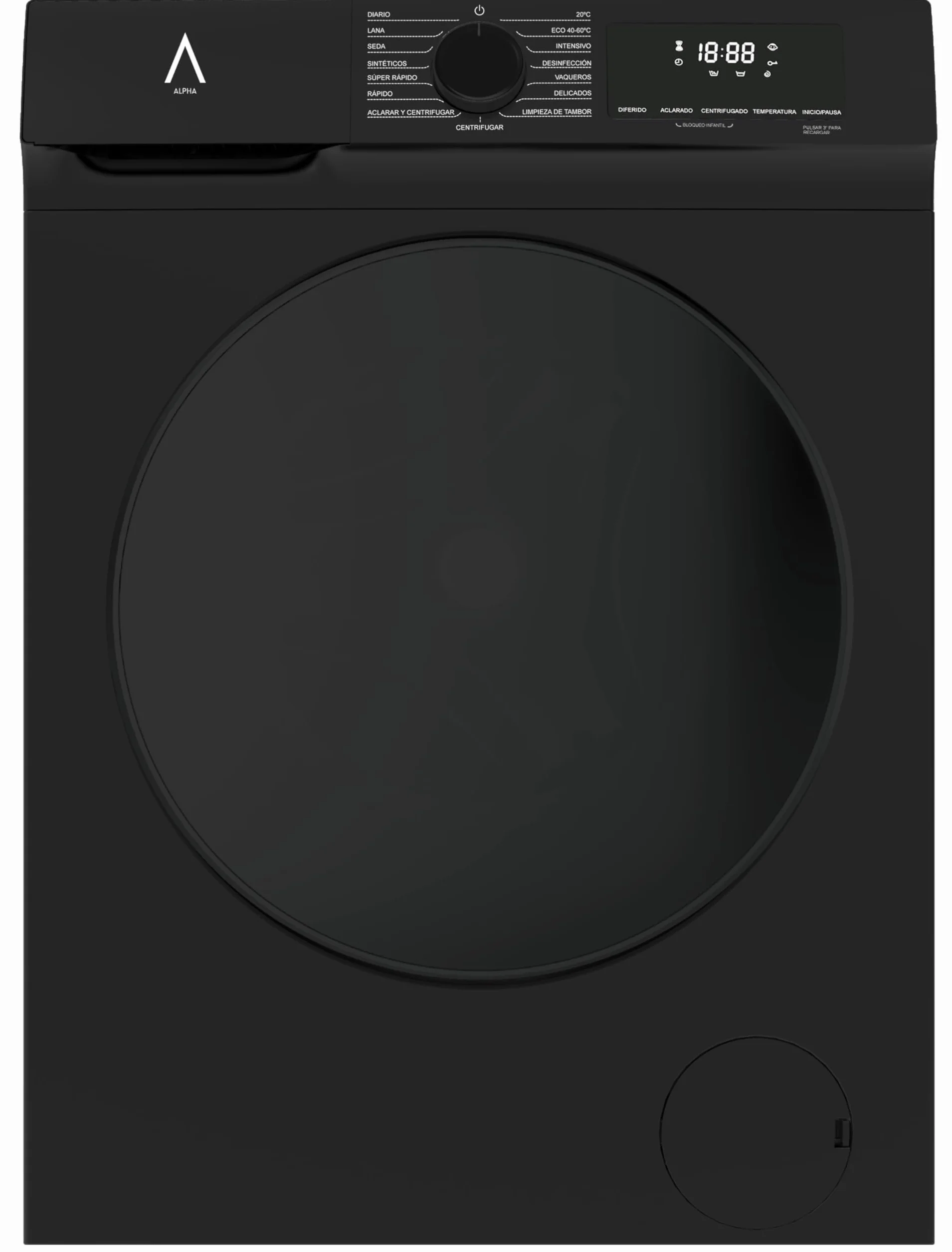 ALPHA Lavadora TITAN Elite-7, 7kg, 1200rpm, Eficiencia A, Negro Brillo