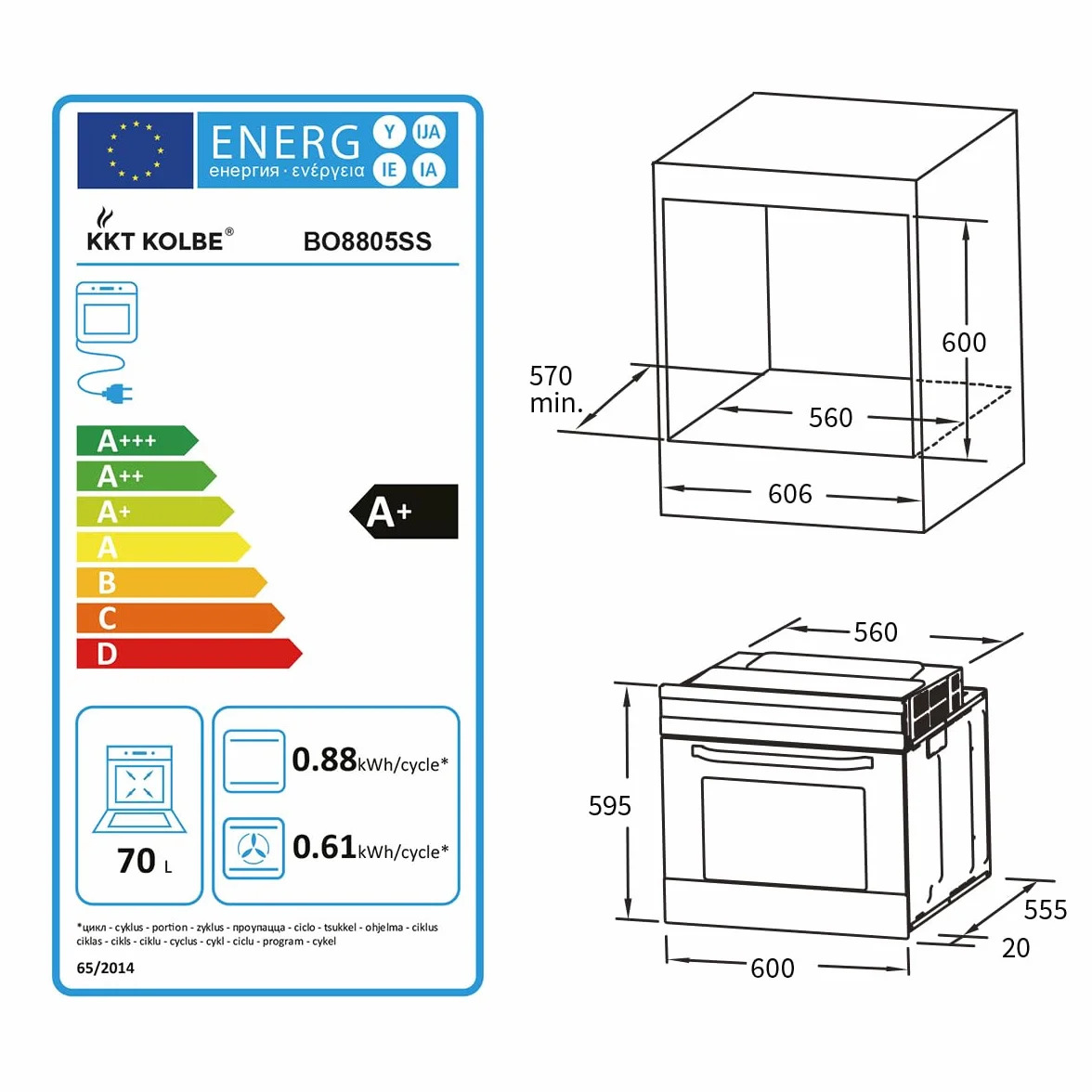 KKT KOLBE Juego de cocina | 60cm Horno electrico empotrable BO8805SS | 59cm Placa vitrocermica CH5901RL | Parrilla | Aire caliente | Temporizador automático | SET8805CH59RL
