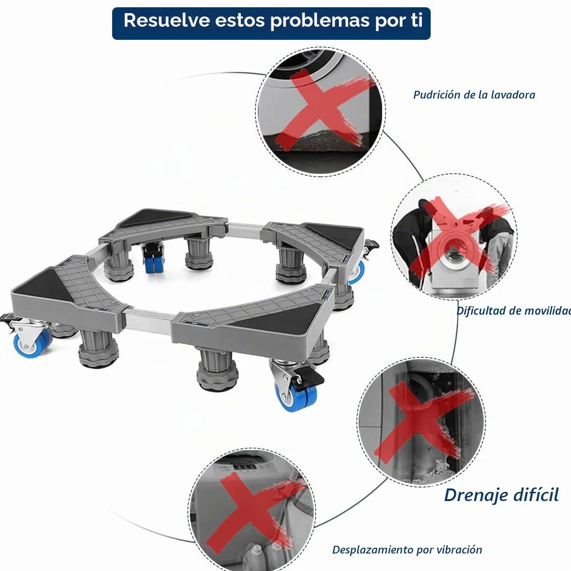 Base lavadora NIUXX, con 8 pies + 4 ruedas, para lavadora, soporte secador frigorífico, base lavadora regulable, con función antideslizante y amortiguadora (regulable: 41.5-65cm)