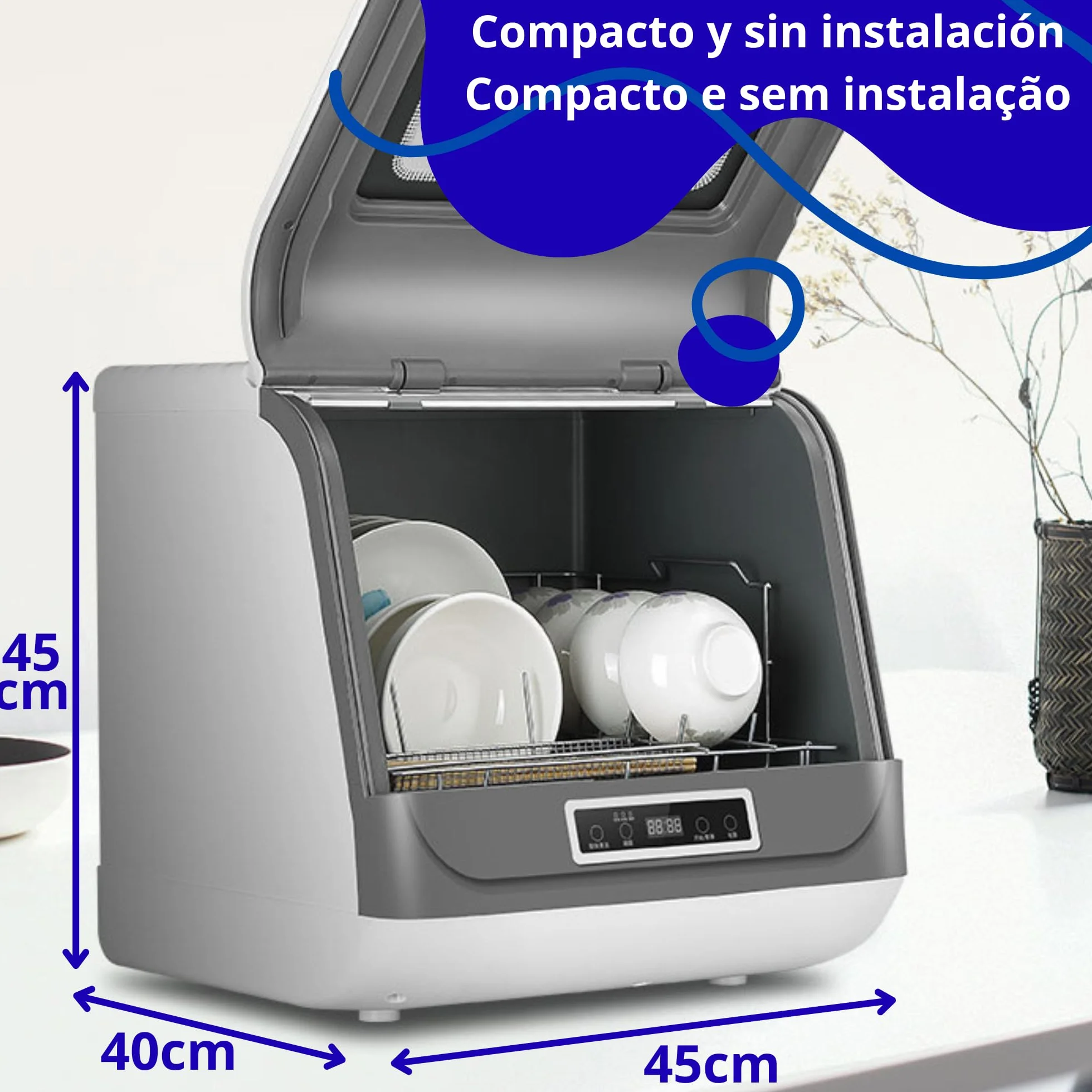 Mini lavavajillas sin instalación para 4 sets de vajilla. Lavavajillas pequeño con 5 programas de funcionamiento (lavado, secado y desinfección). Lavavajillas portátil sin instalación (Modelo B)
