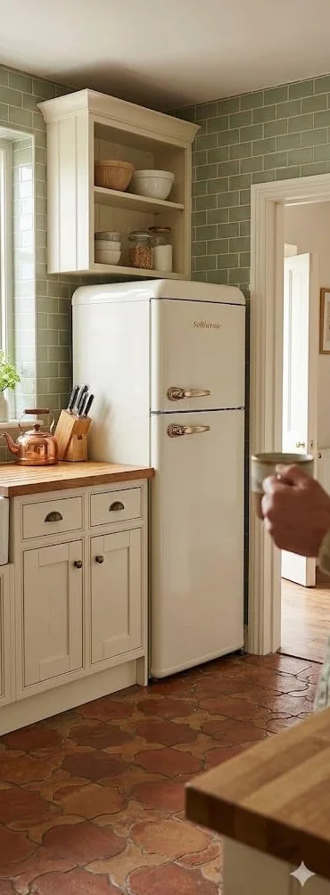 SOLTHERMIC FRIGORIFICO 2 PUERTAS CREMA RETRO TIRADORES DORADOS F2PR147C 220 LITROS, 147 CM ALTO X 55 ANCHO, BAJO CONSUMO Y SILENCIOSO