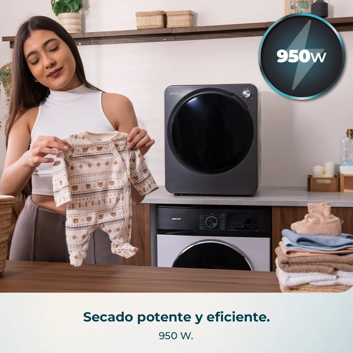 Cecotec Mini Secadora de Evacuación 2,5Kg Bolero DressCode Dry 3150V Dark. 950W, 6 Programas, Programa ECO, Control Knob Intuitivo, Secado Rápido y Eficiente, Ideal Espacios Pequeños, Acero