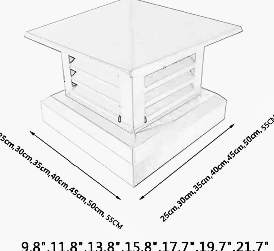 Tapa de ventilación cuadrada de aleación de aluminio duradera, rejilla de lluvia para chimenea al aire libre, cubierta de drenaje de techo eficaz (35 x 35 cm)