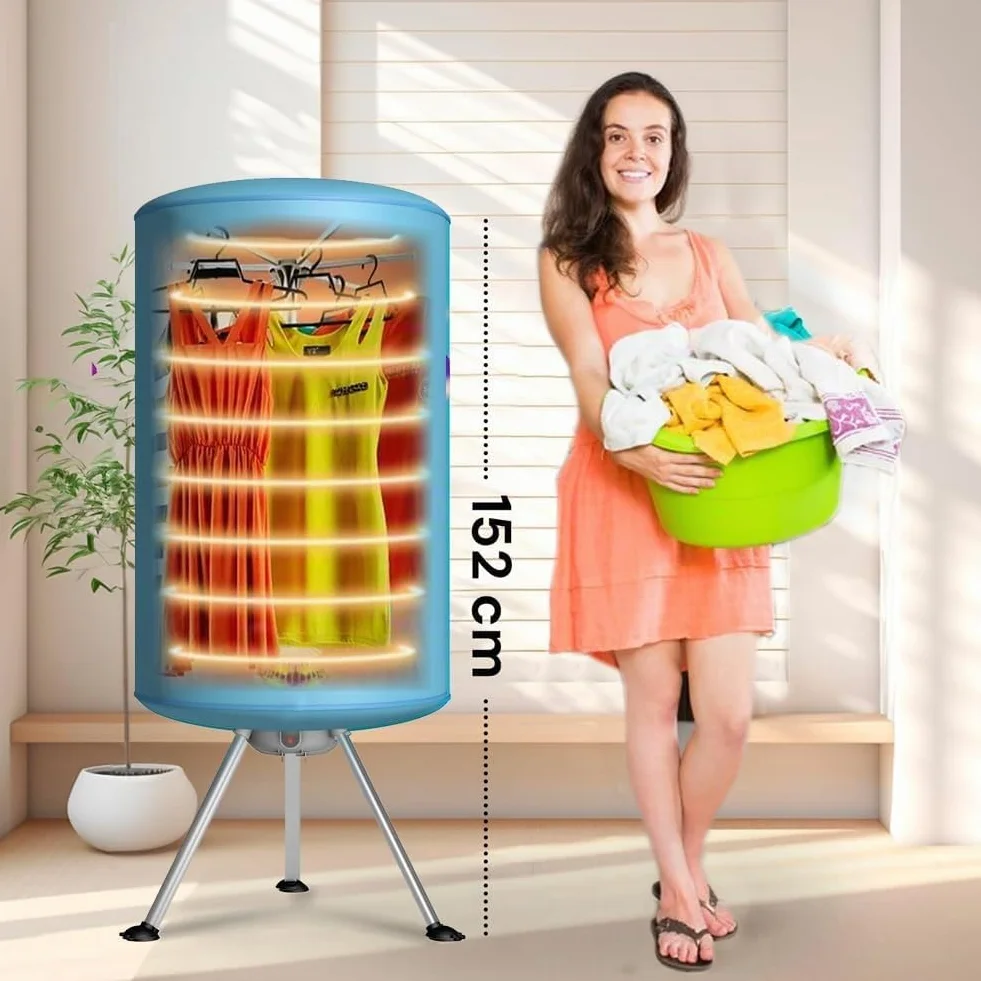 BAKAJI Secadora eléctrica de Globo, secador de Ropa de Aire Caliente, Potencia 900 W con Temporizador de 180 min y Doble ventilación, tamaño 150 x 65 cm