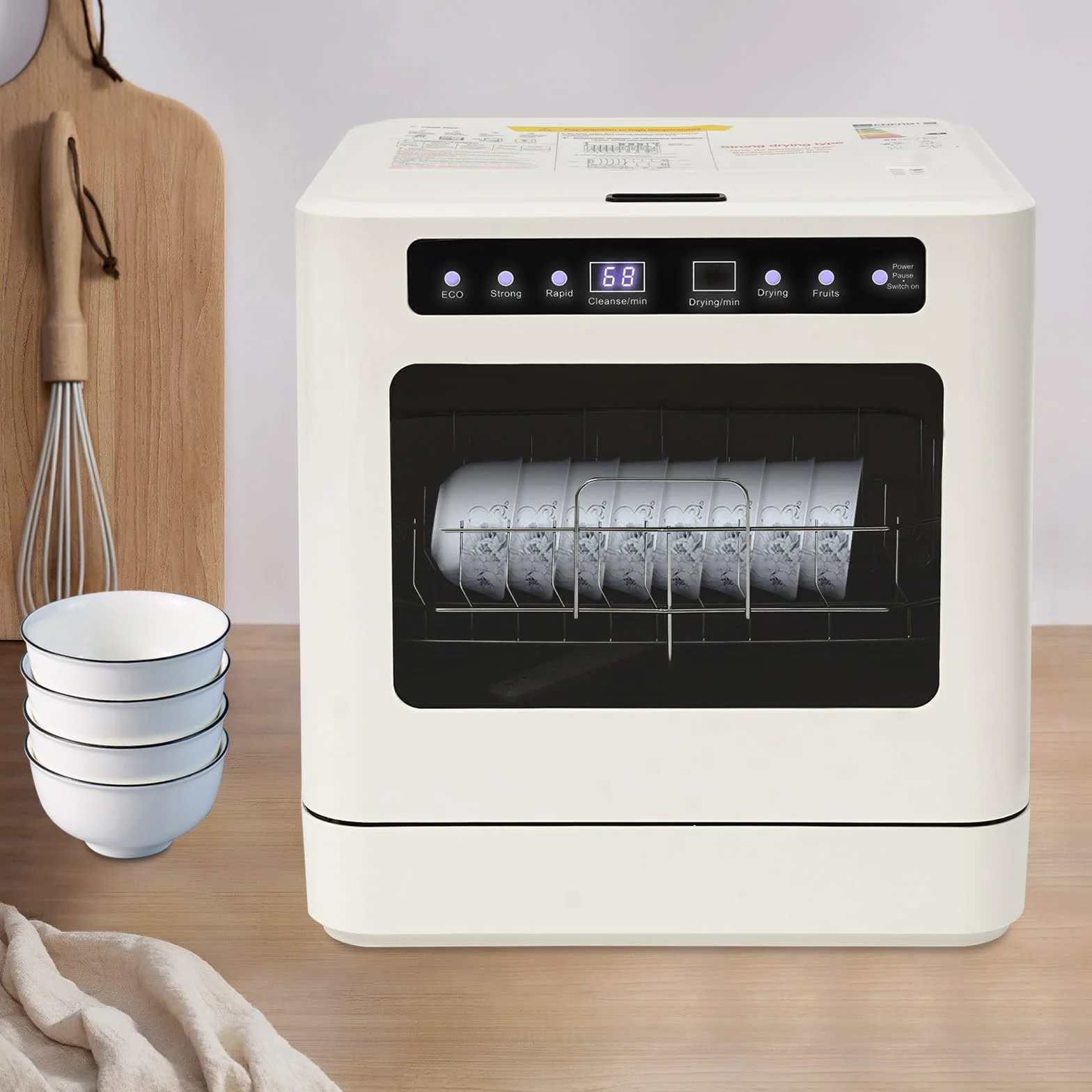 Lavavajillas de mesa, 4 programas, agua caliente a 72 °C, función de secado, lavavajillas eléctrico de 800 W, control táctil