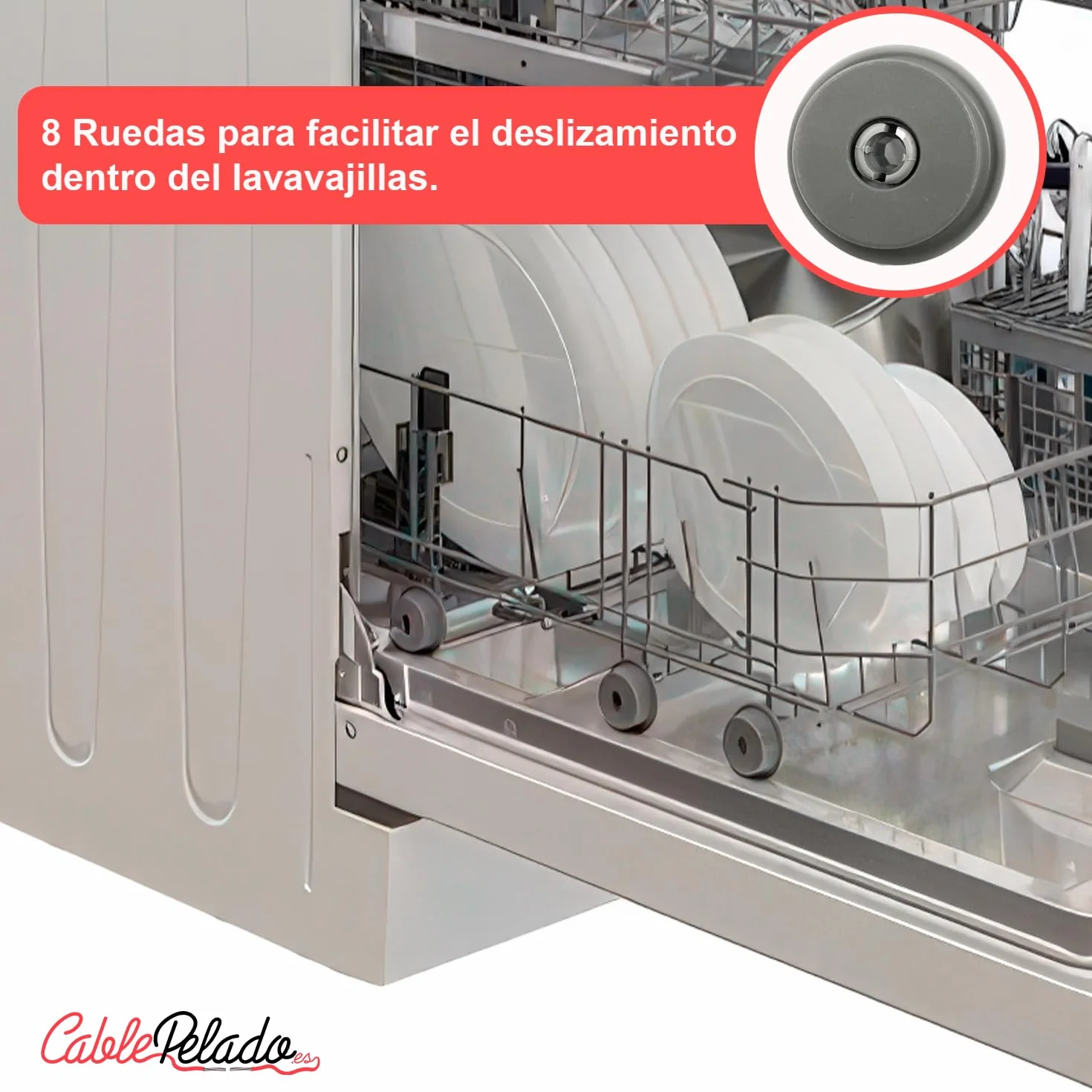 CABLEPELADO Cesta inferior para lavavajillas Beko 1766810083, Cesto lavavajilla Beko, Cesto Beko vajilla, Medidas 51,5 cm fondo x 52.5 cm ancho x 17 cm alto, sin tope de freno
