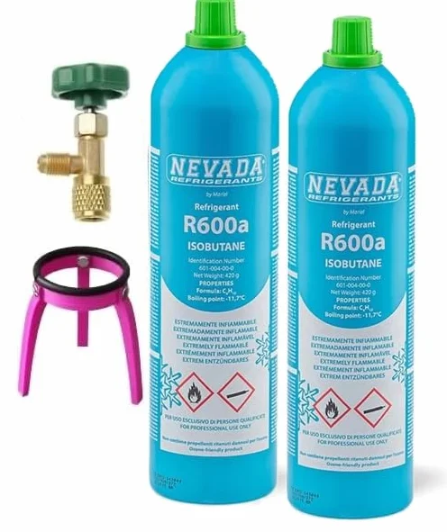 2 bombona R600A R600 420 g + grifo salida 1/4" M – Frigorífico congelador bodega bodega