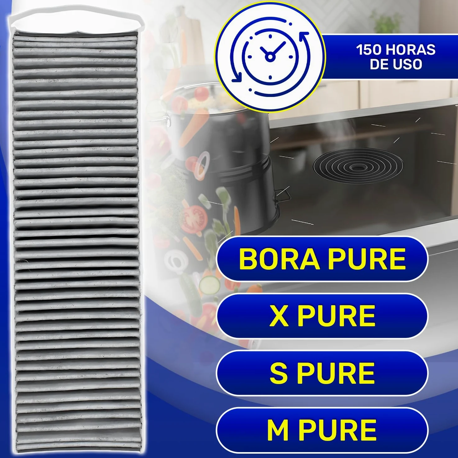 Filtro Carbon Activo 425x130x46 mm Campana Extractora para Bora Pure X Pure S Pure M Pure - MONTERAL