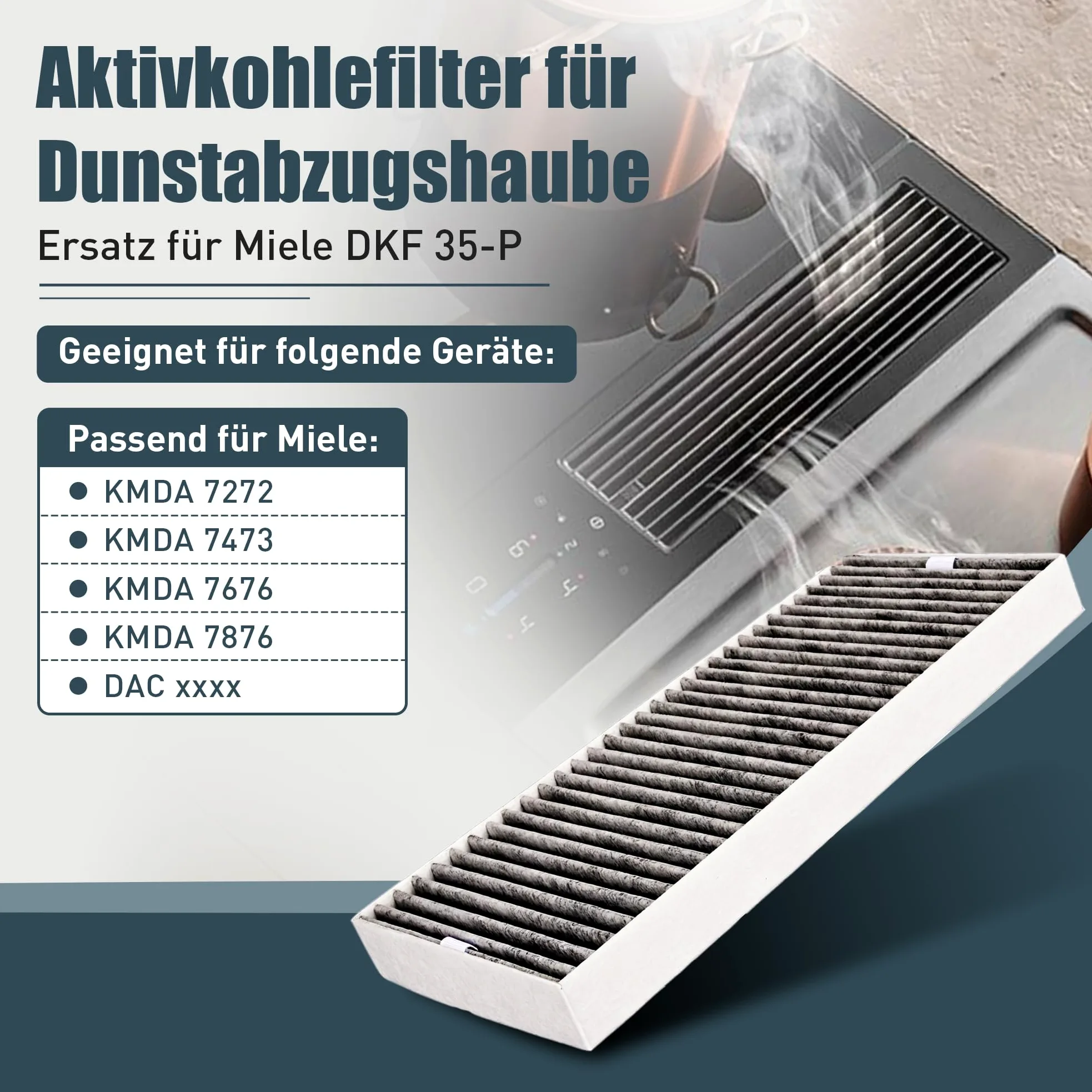 2 filtros de carbón activo para campana extractora Miele DKF 35-P compatible con KMDA 7272 KMDA 7473 KMDA 7676 KMDA 7876 y DAC xxxx en recirculación