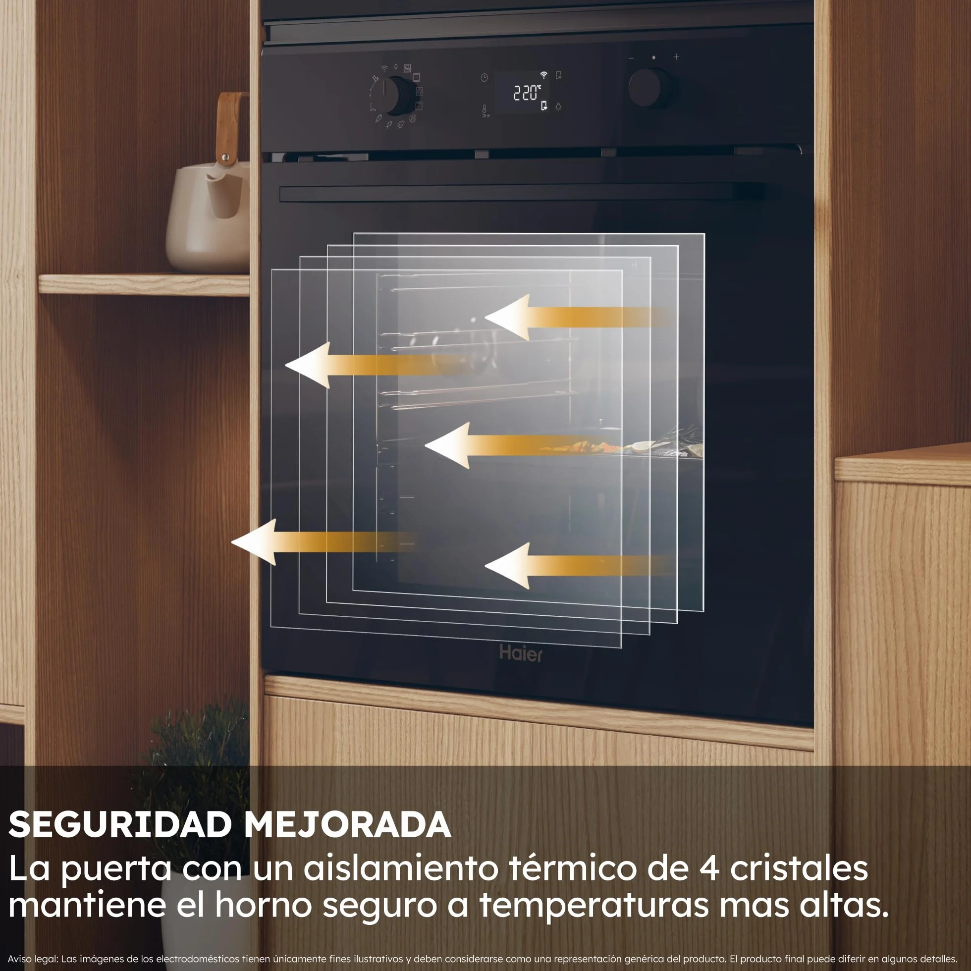 Haier ID Series 2 H6 ID2P5B3YTB - Horno Multifunción Pirolítico e Hidrolítico, Conectividad WIFI, 78L, Cocción multinivel, 12 Funciones, Display táctil y Mandos giratorios, Guía Telescópica, Negro