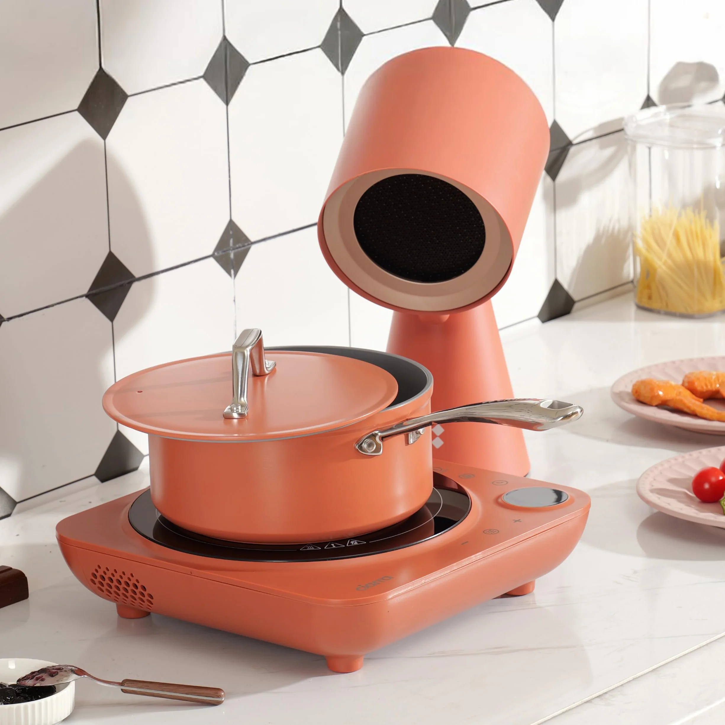 CIARRA CBPHO01 Campana Extractora de Escritorio 11.5kW/h 2 Velocidades, Mini Campana Sobremesa Portable, Extractor cocina mútiples filtración-Naranja