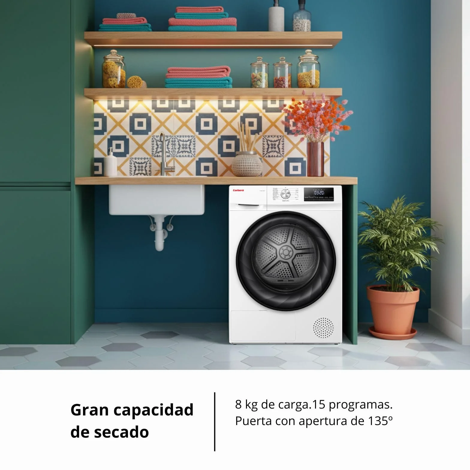 Corberó Secadora Bomba de Calor CSBCH830W 8 Kg 15 Programas Display LED Blanco