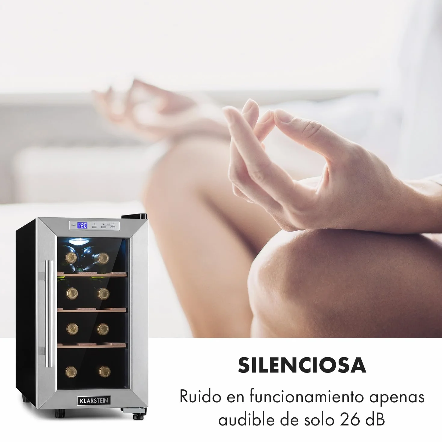 KLARSTEIN Vinoteca 6 Botellas, Nevera Vinos de Una Zona, Nevera Expositora Vino y Cerveza, Vinoteca Pequeña Interior y Exterior con Puerta de Cristal, Nevera Vino Protección UV, Panel Táctil, 4-22°C