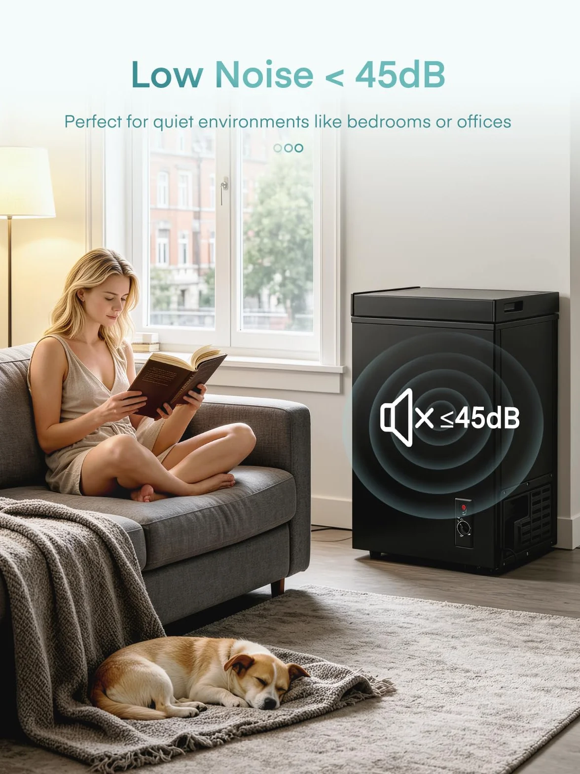 FOHERE Congelador Horizontal, Capacidad 70L, Alto 72.5 cm, Cesta con Asa, Silencioso 45 dBA, 6 Ajustes de Temperatura, Negro