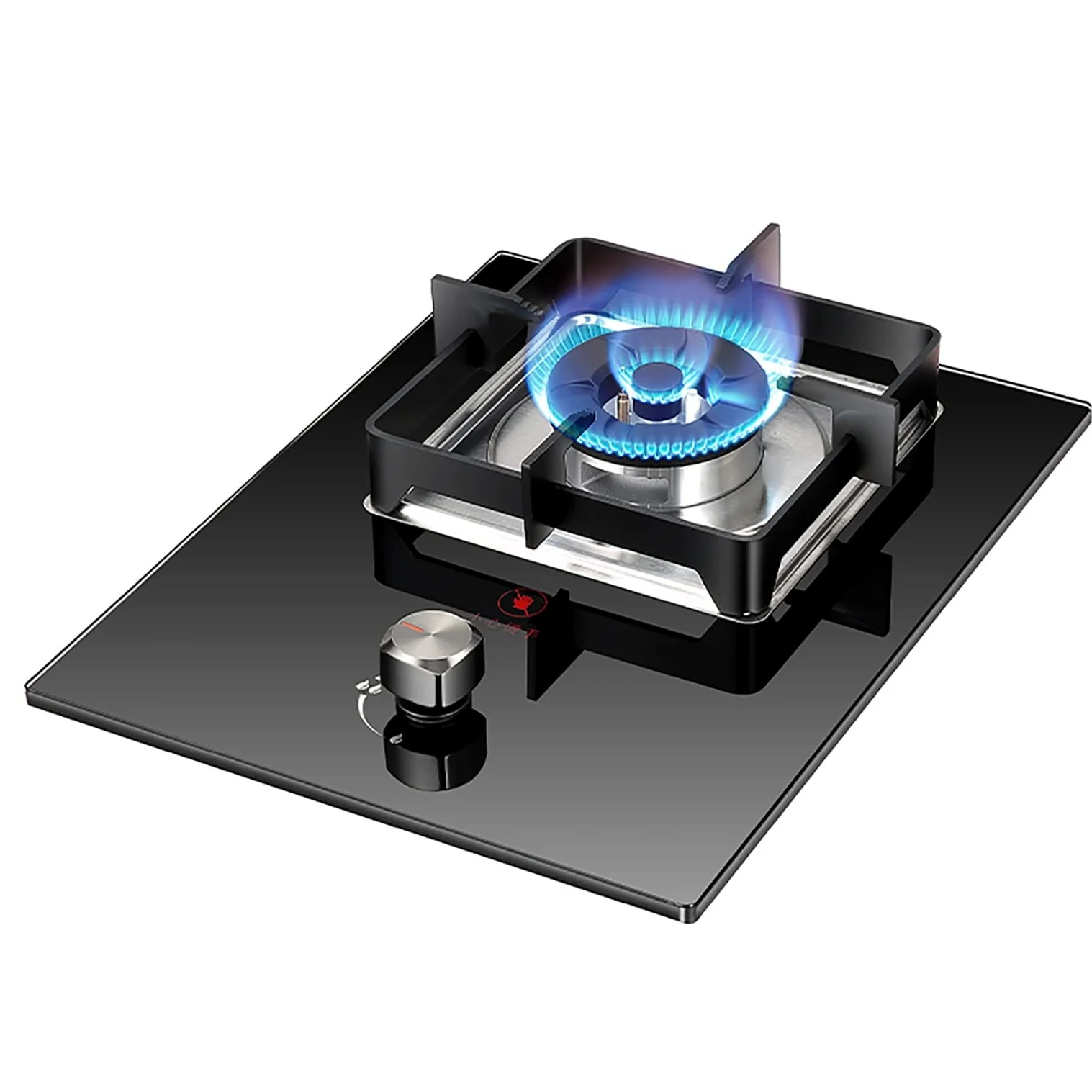 Placa de Gas de un Solo Quemador, Placa de Gas ignífuga integrada con recordatorio Anti-Quemaduras, Placa de Gas de Vidrio Templado Negro, para Vida compacta, Cocina, Camping o Caravana,