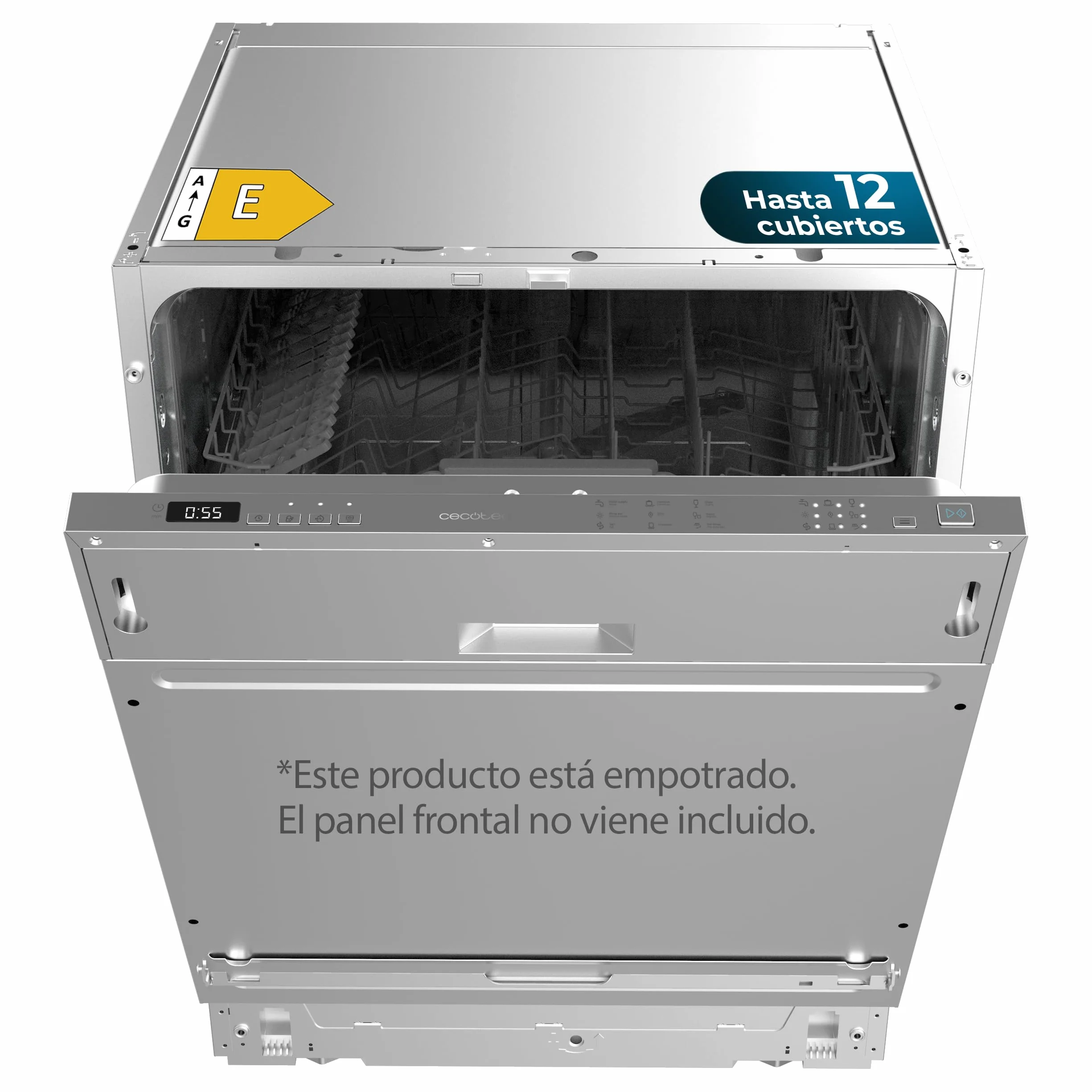 Cecotec Lavavajillas Integrable 60cm Bolero Aguazero 6110 Full-BI. 1850W, 12 Cubiertos y 7 Programas, Función Media Carga, Programa 3 en 1, Delay Start, Dry+ y ChildLock, Cesta para Cubiertos