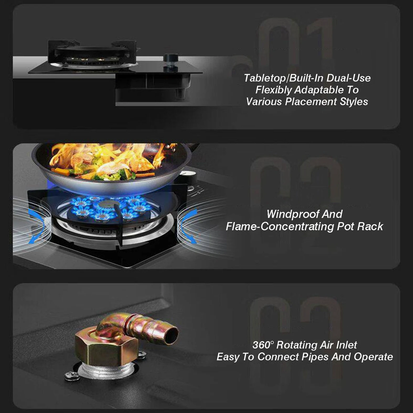 Estufa de gas de un solo quemador, cocina de fuego alto de 5,2 kW, reguladores de interior de catering, estante de hierro fundido de vidrio templado, con protección contra llamas