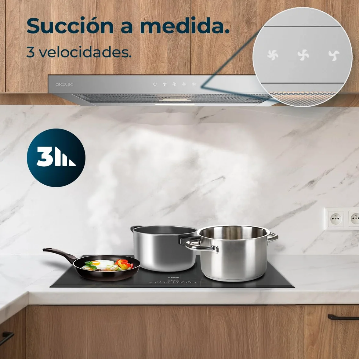 Cecotec Campana Extractora Telescópica 60cm Bolero Flux TLT 604000 Inox A+++, 415m³/h, Motor DC, Touch Control
