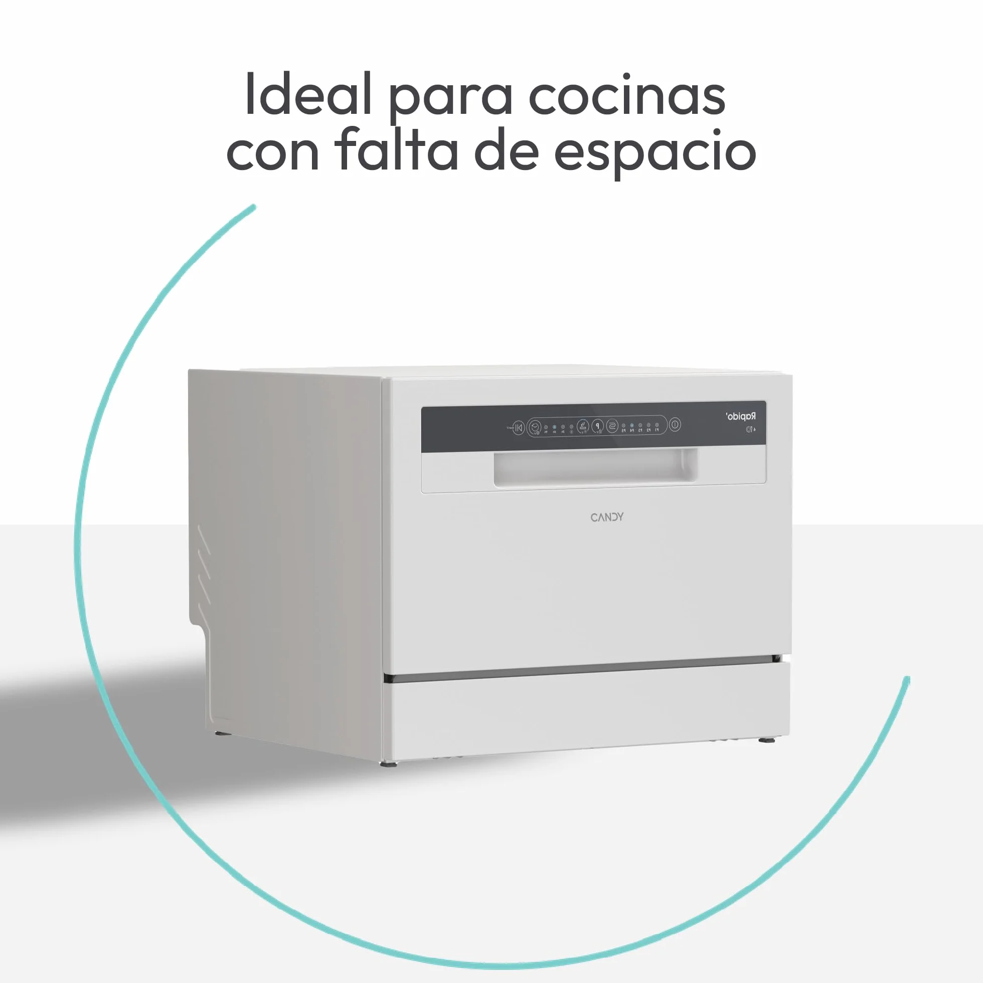 Candy CP 6E51LW Lavavajillas de sobremesa Compacto, 6 Servicios, Digital, 51dBA, 5 Ciclos, Media Carga, Inicio Diferido, Blanco