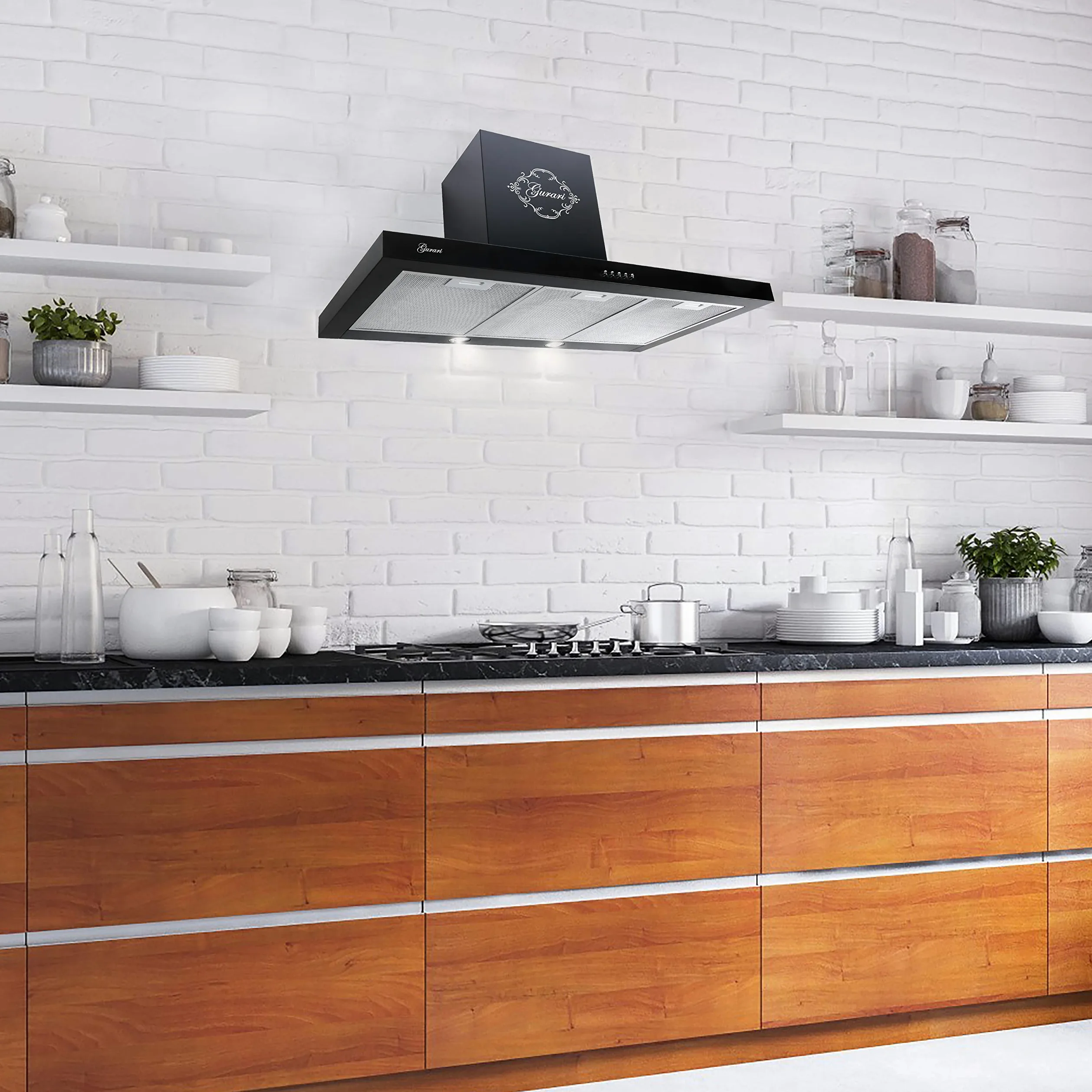 Gurari 461 BL - Campana extractora de pared (70 cm, 1000 m3/h), color negro