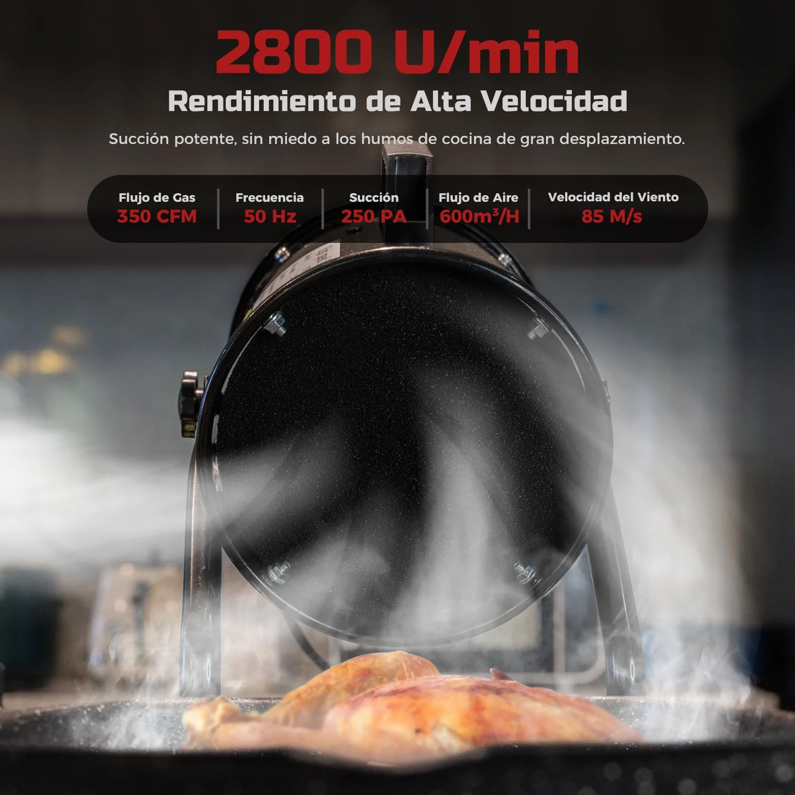 Campana Extractora Portátil 40W 600m³/h Extractor Aire Humos Aleación Aluminio con Filtro Carbón Activado Ajustable Bajo Ruido para Cocina RV
