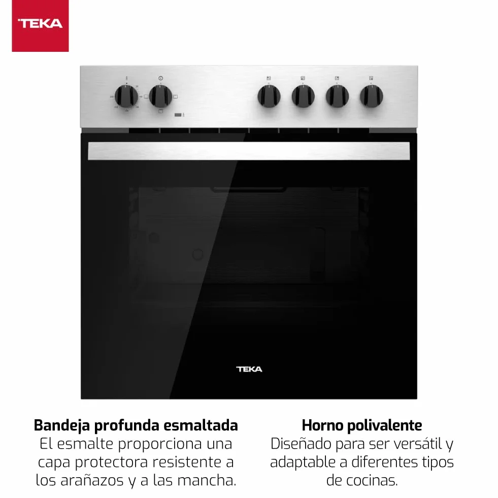 Teka HBE 435 ME - Horno Polivalente Convencional de 60 cm, 3 Funciones de Cocinado, Puerta 2 Cristales, Bandeja Profunda Esmaltada, Color Acero Inoxidable