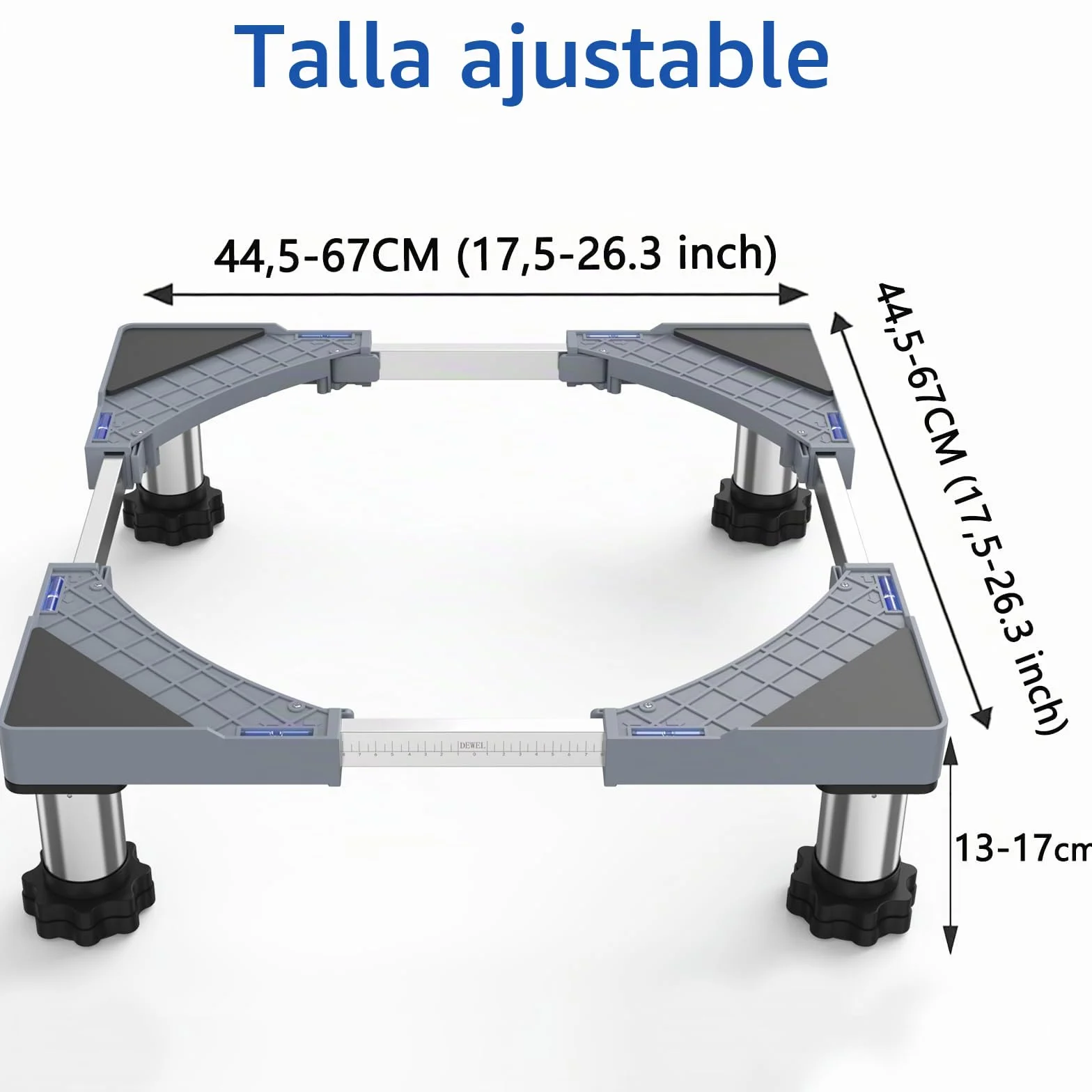 DEWEL Base para Lavadora, Base Ajustable para Frigorífico, Lavavajillas, Congelador, Mueble de Cocina y Electrodomésticos Estáticos (Ajustable 45-67 cm, Altura 13-17 cm)