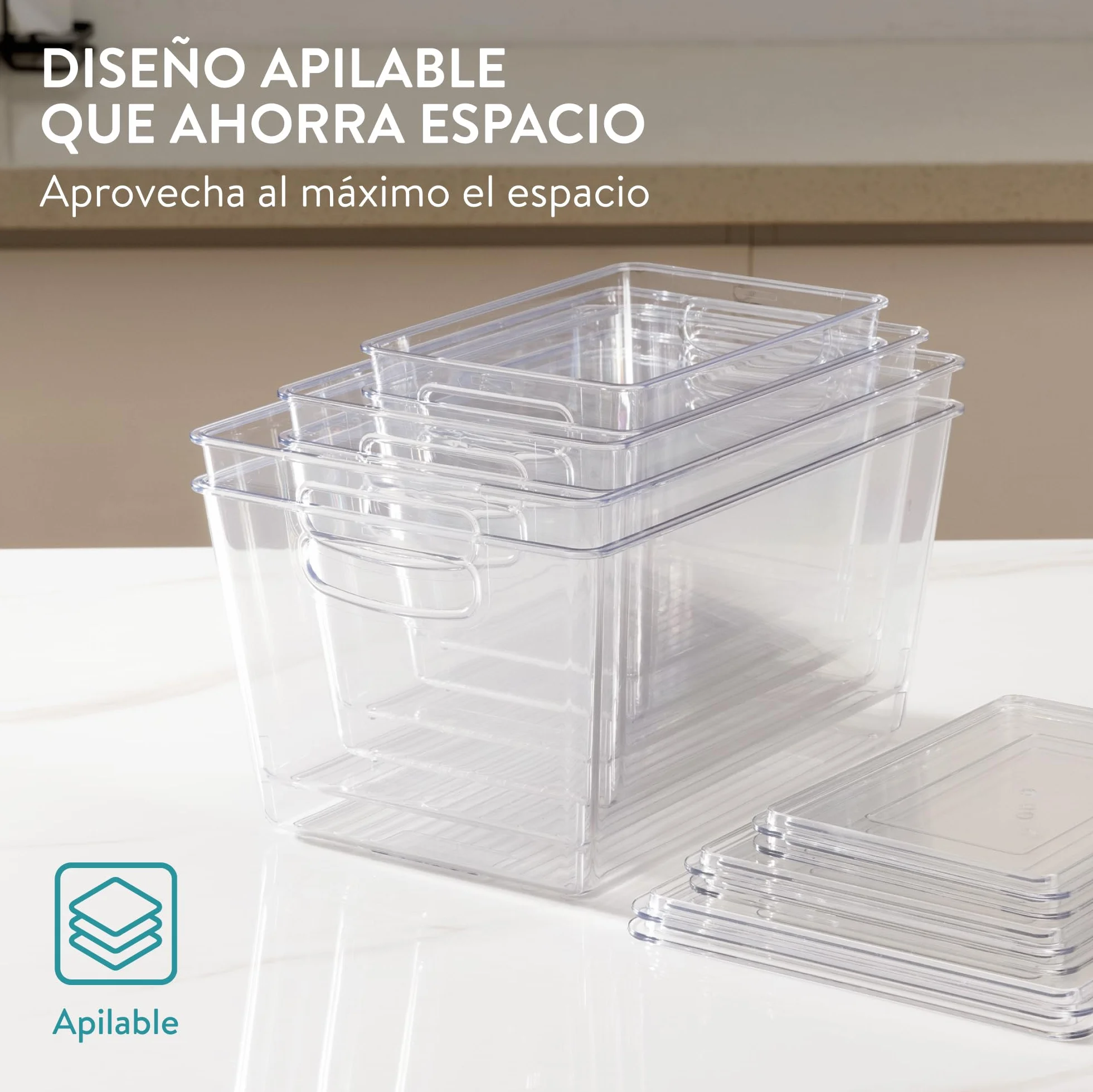 Navaris Cajas Organizadoras para Nevera - Set 6x Caja Transparente con Tapa en Tres Tamaños para Frigorífico Despensa Cajones Baño - Organizador de Cocina