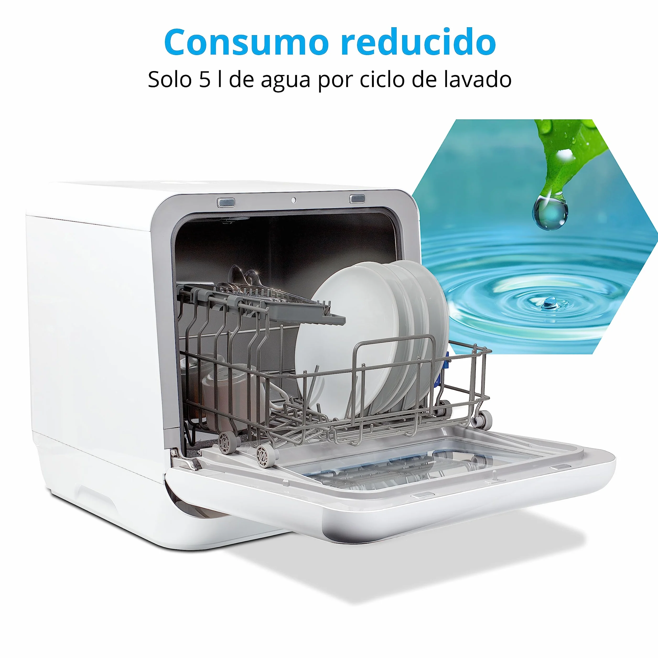 MEDION Mini lavavajillas MD 37217, lavavajillas pequeño para 2 cubiertos y 6 programas de limpieza, lavavajillas compacto con preselección de la hora de inicio