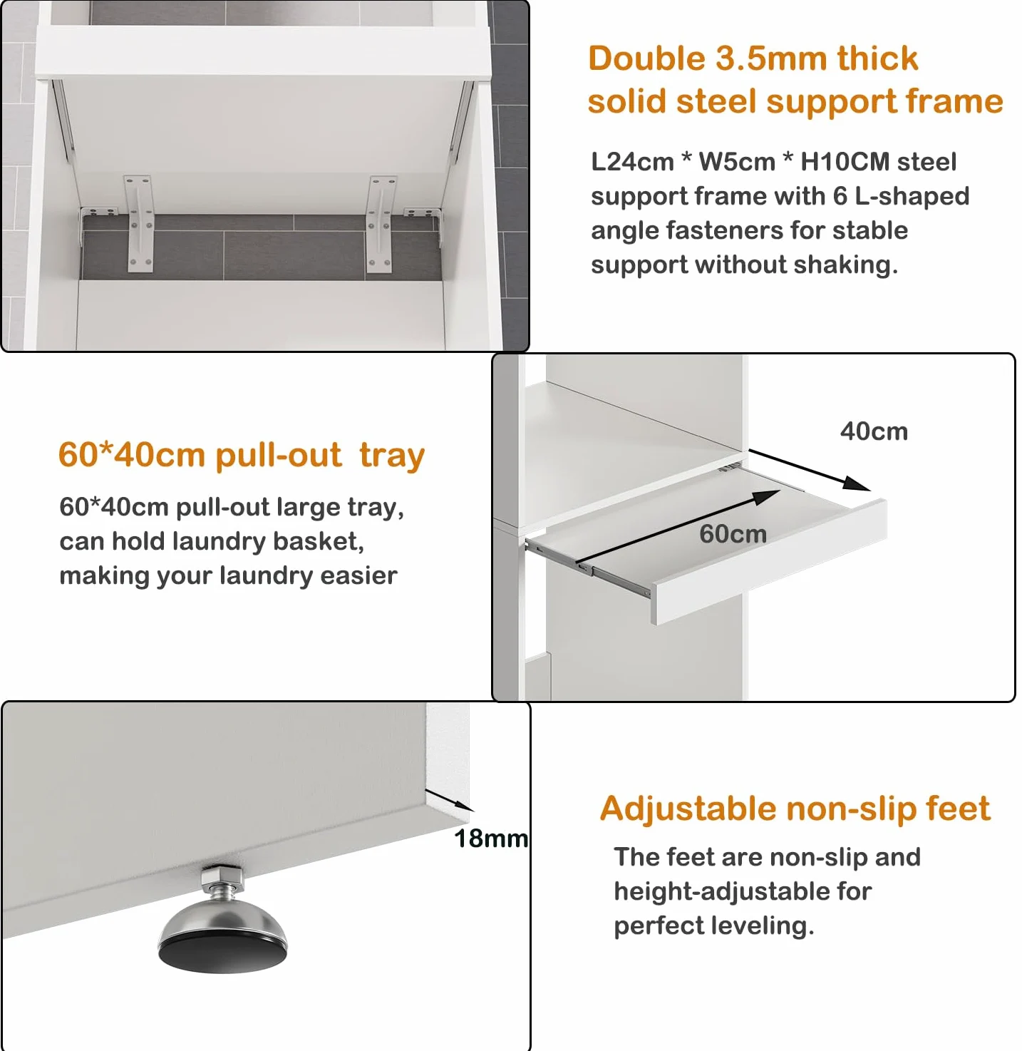 MSFE Armario para Lavadora y Secadora, Mueble Lavadora Secadora con Tabla Extensible, Kit de Apilamiento para Lavadoras y Secadoras, 180 x 65 x 66 cm, fijada a la Pared, Dos Paquetes