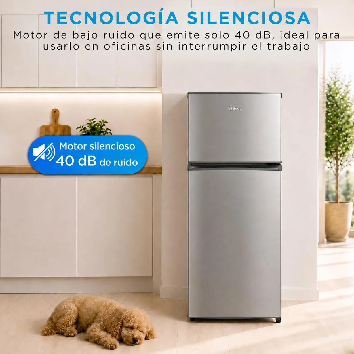 Midea Frigorífico 2 puertas 140 cm alto x 55 cm ancho, Inox, Capacidad 204 L, Nevera Pequeña con Congelador Low Frost de Bajo Consumo, Puerta Reversible, Luz LED, Silencioso 40dB, Cajón de Frutas