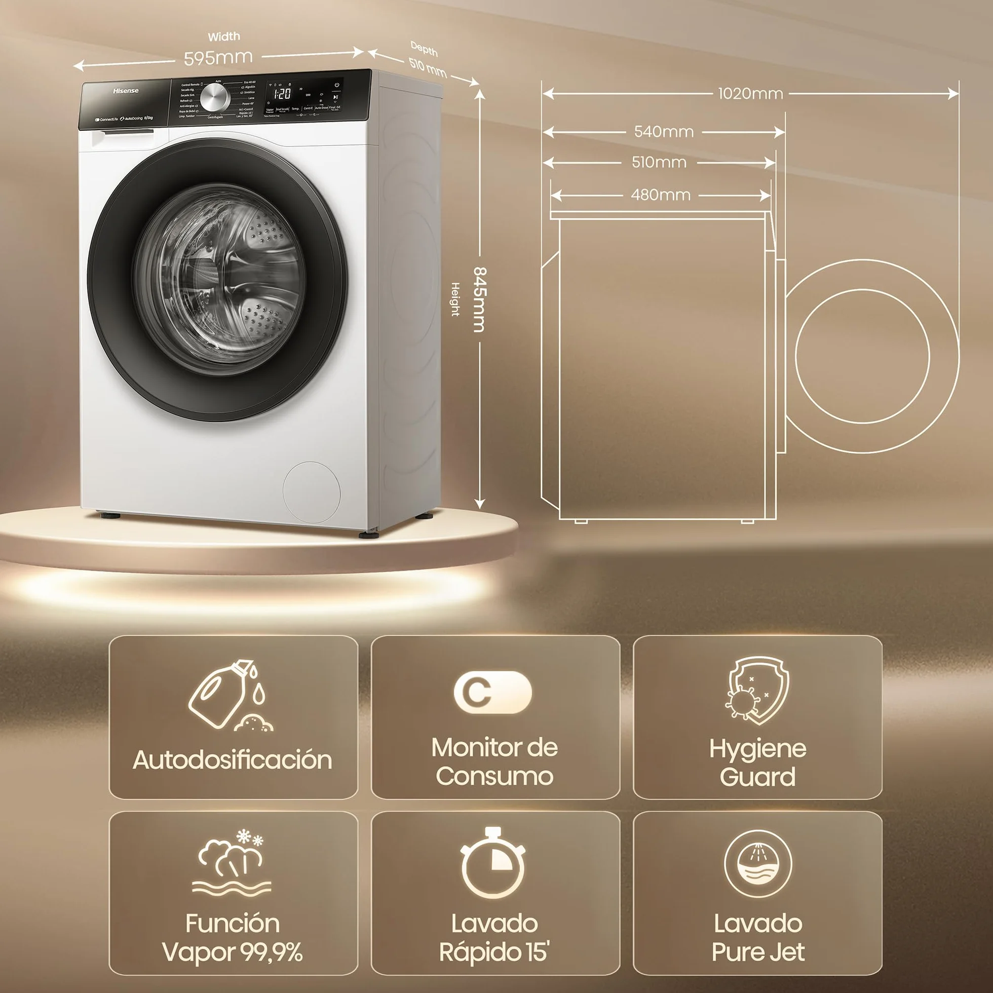 Hisense WD3S8045BW3 Lavadora Secadora 8/5 Kg 1400 RPM 60 cm 16 Programas Serie 3S Blanco