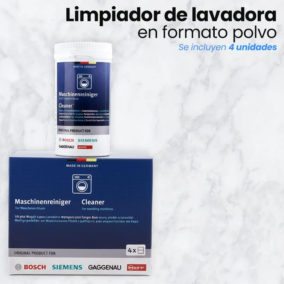 ANAKEL HOME Limpiador Lavadora 00311928 Compatible con Lavadora Bosch, Siemens, Gaggenau y Neff | Formato Polvo, 4 Unidades x 200 gr
